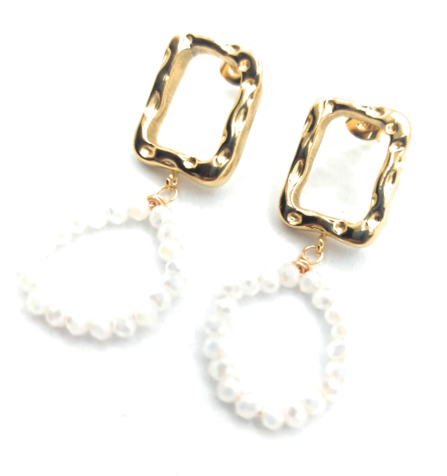 Pendientes Dorados Rectangulares · Colgante Aro Blanco