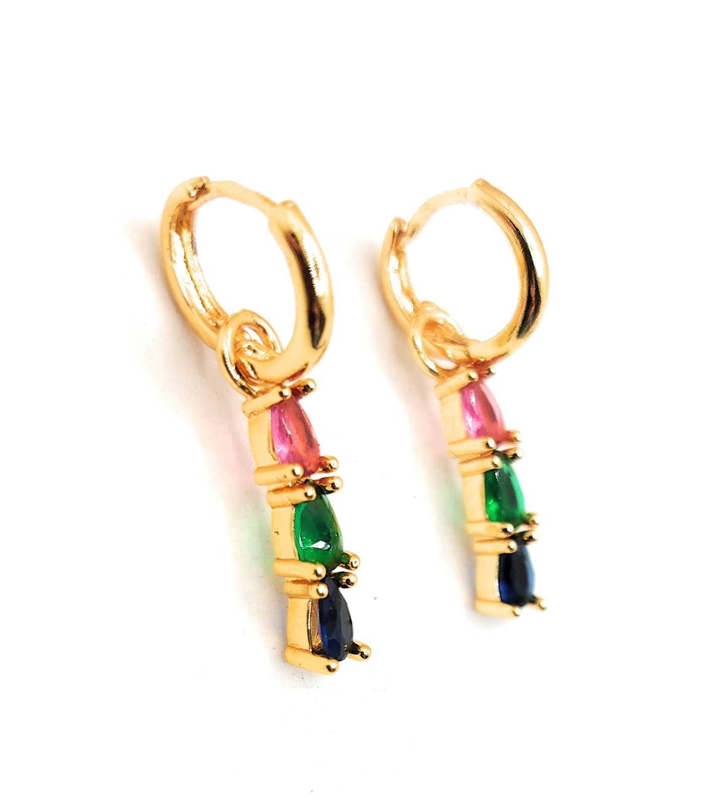 Pendientes de Aro · Colgante Triple Cristales Multicolor