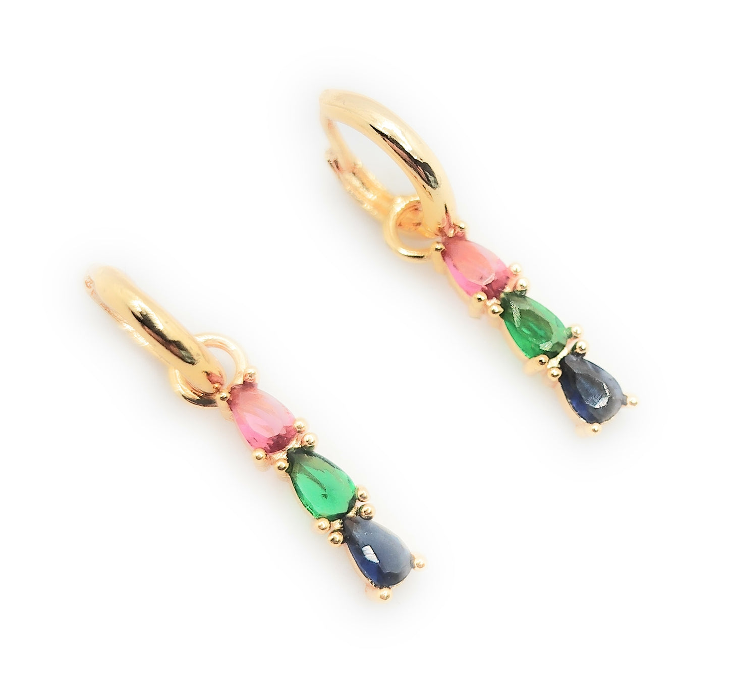 Pendientes de Aro · Colgante Triple Cristales Multicolor