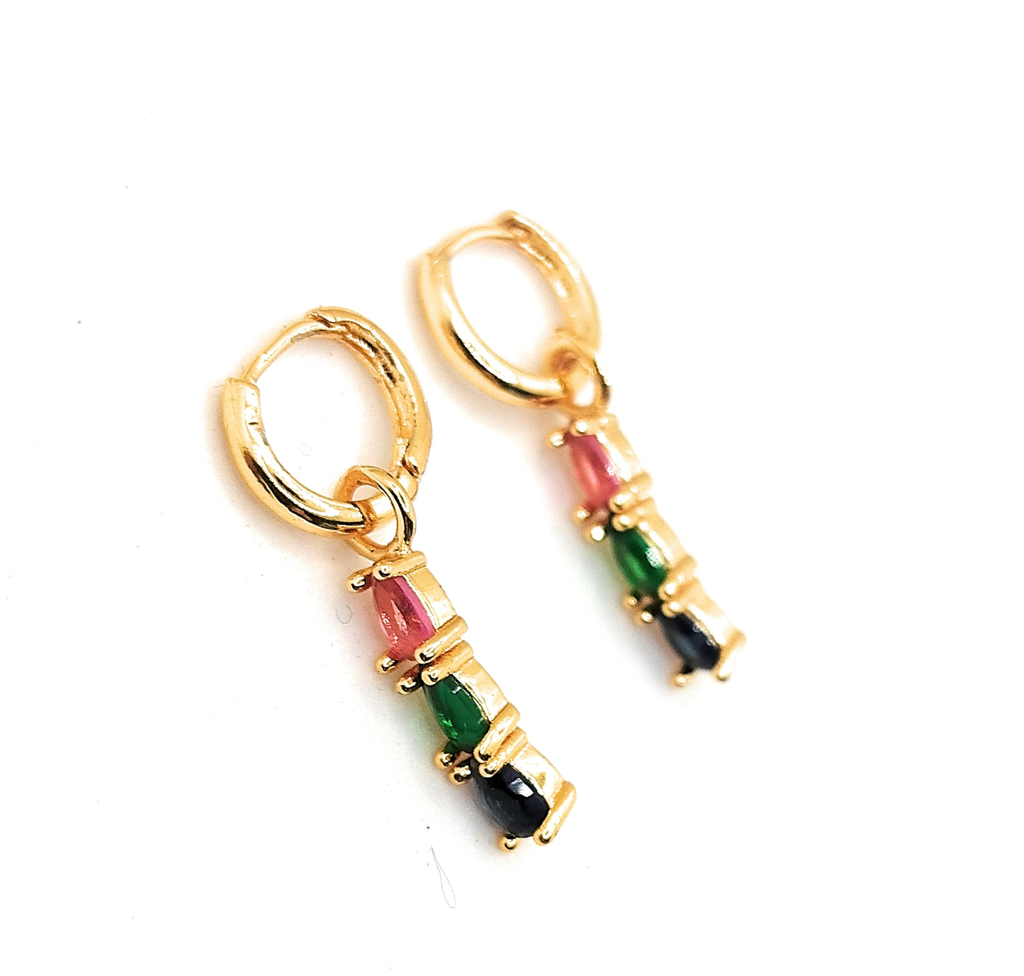 Pendientes de Aro · Colgante Triple Cristales Multicolor