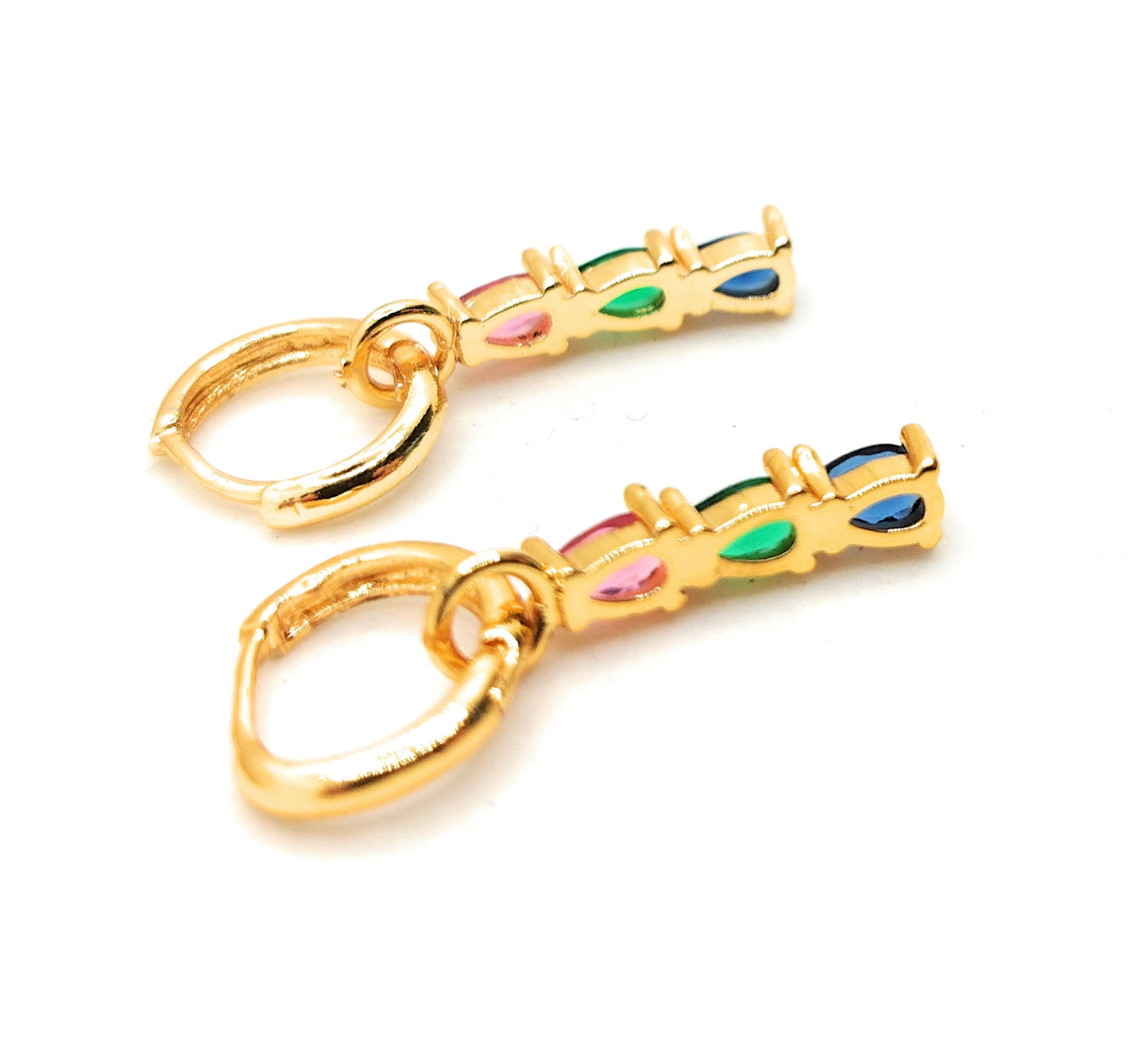 Pendientes de Aro · Colgante Triple Cristales Multicolor