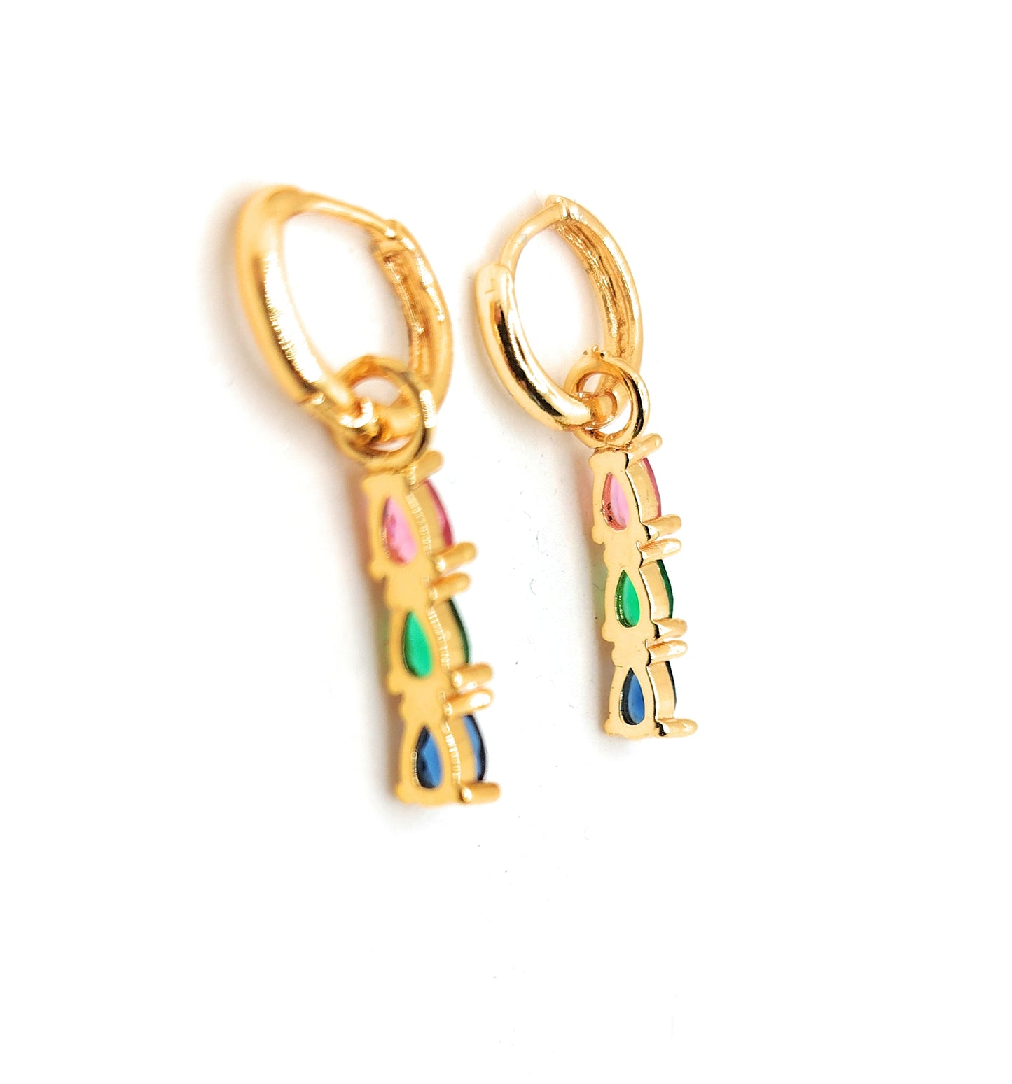 Pendientes de Aro · Colgante Triple Cristales Multicolor