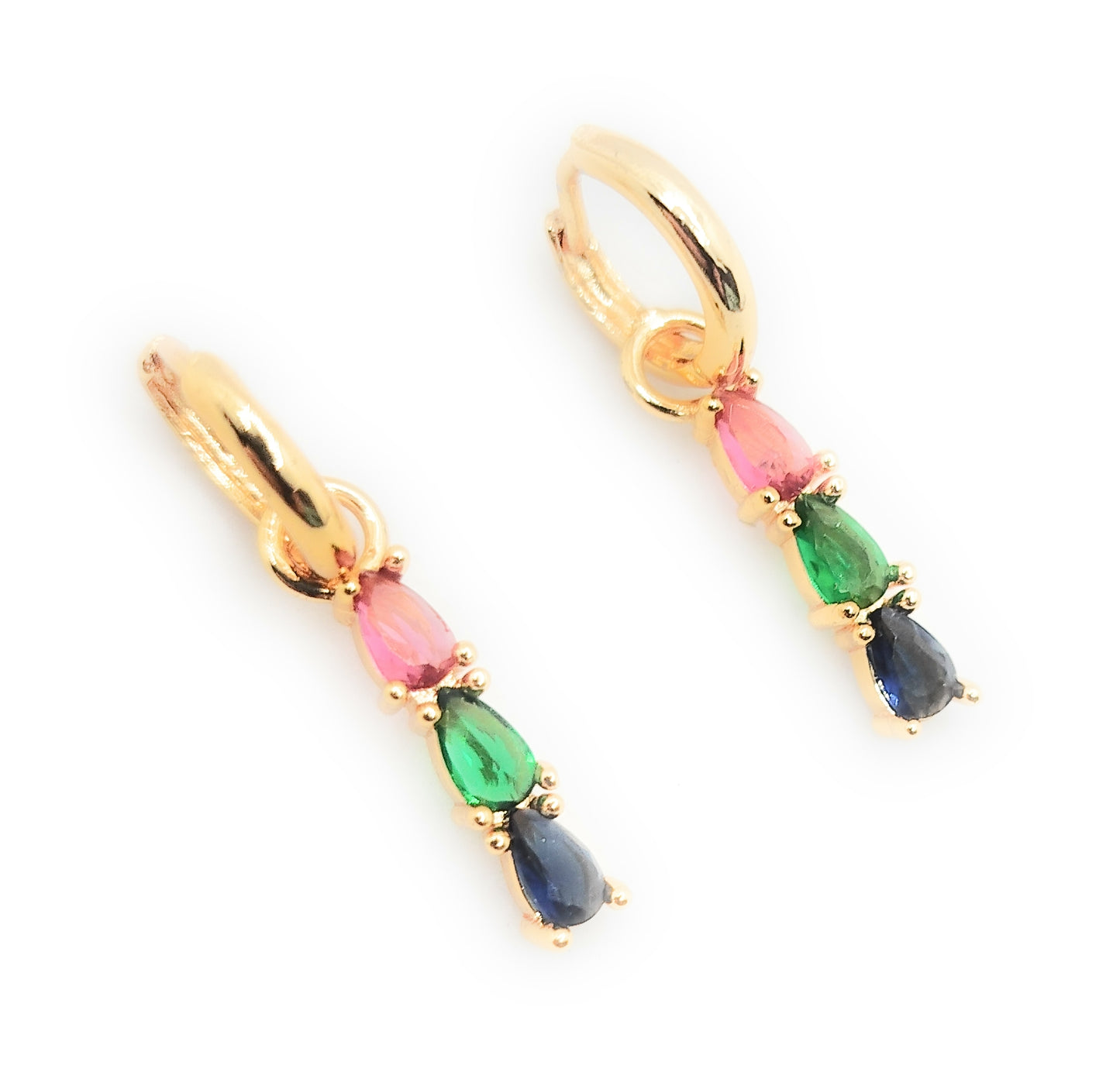Pendientes de Aro · Colgante Triple Cristales Multicolor