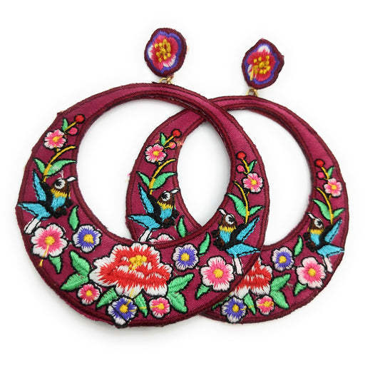 Pendientes Flamencas Bordadas Grandes de Aro · Buganvilla (últimas unidades!)