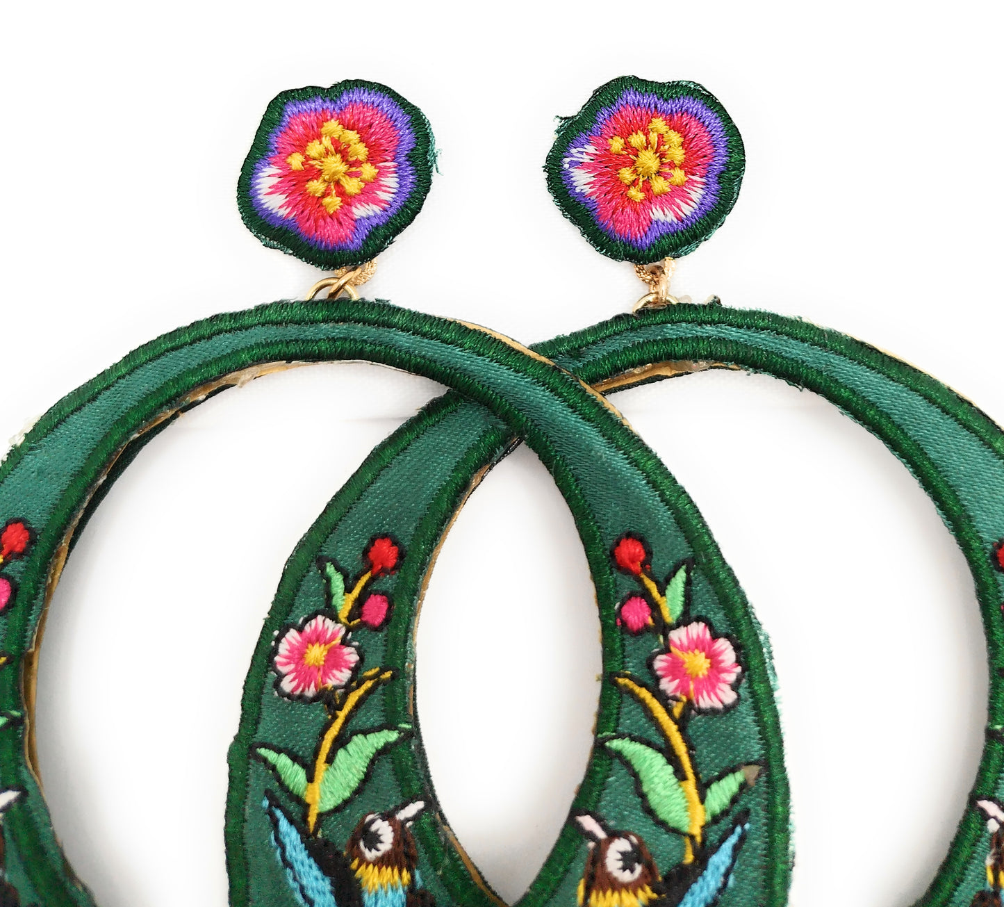 Pendientes Flamencas Bordadas Grandes de Aro · Verde (edición limitada)