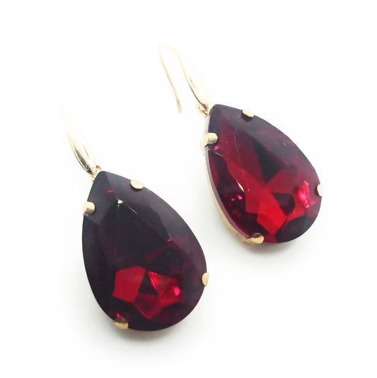 Pendientes Largos de Cristales de Colores XL · Lágrima Rojo Rubí