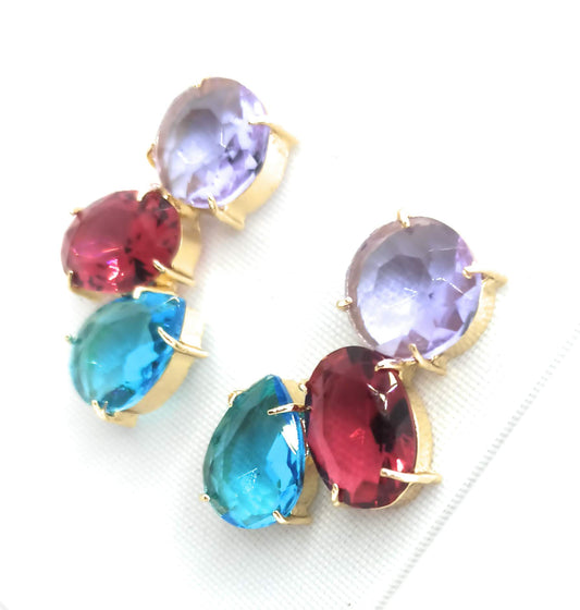 Pendientes Largos con Cristales de Colores · Lavanda Burdeos Celeste