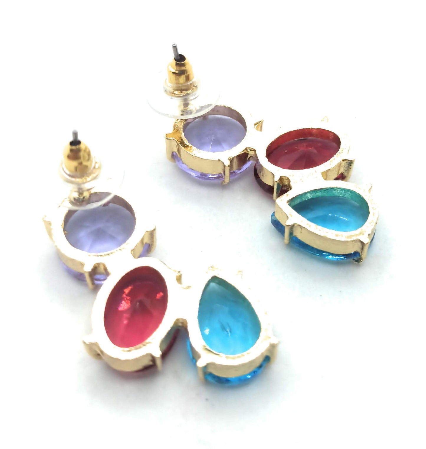 Pendientes Largos con Cristales de Colores · Lavanda Burdeos Celeste