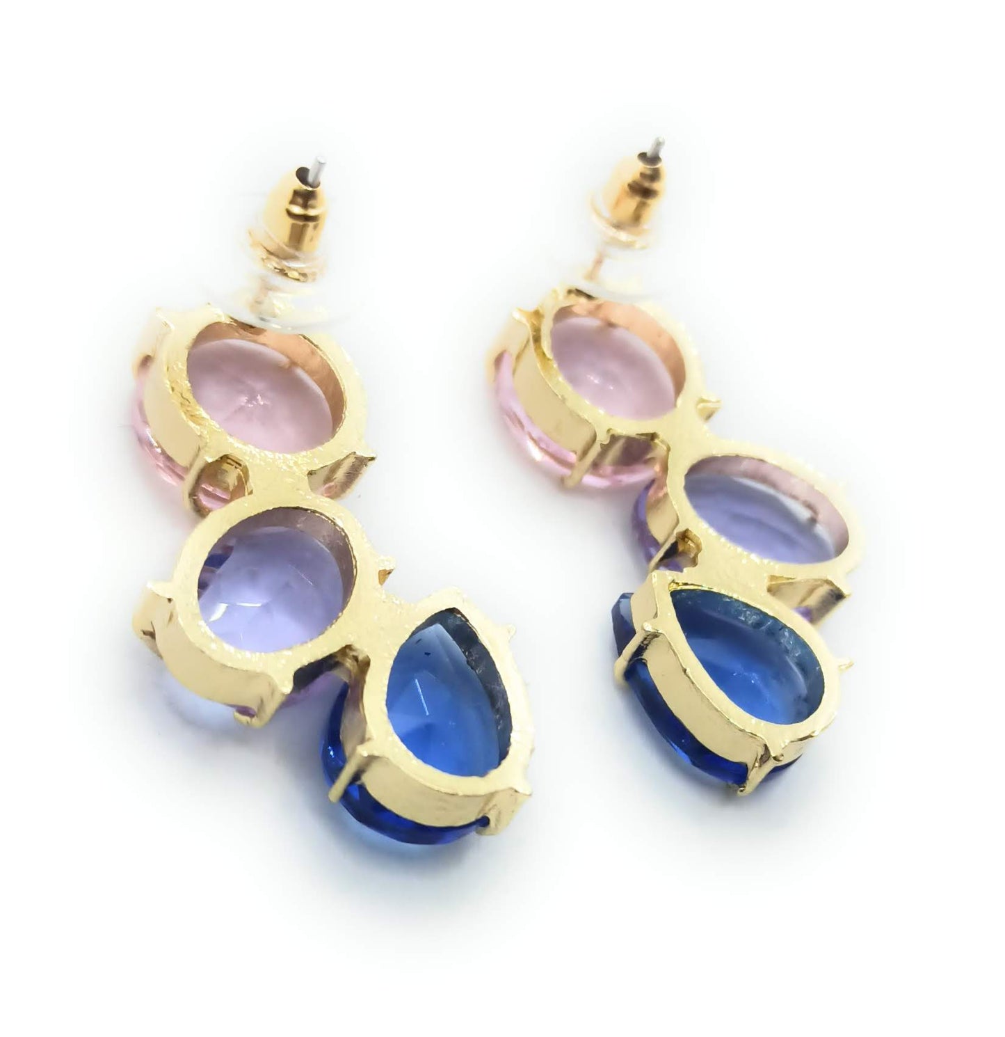Pendientes Largos con Cristales de Colores · Rosa Lavanda Azul