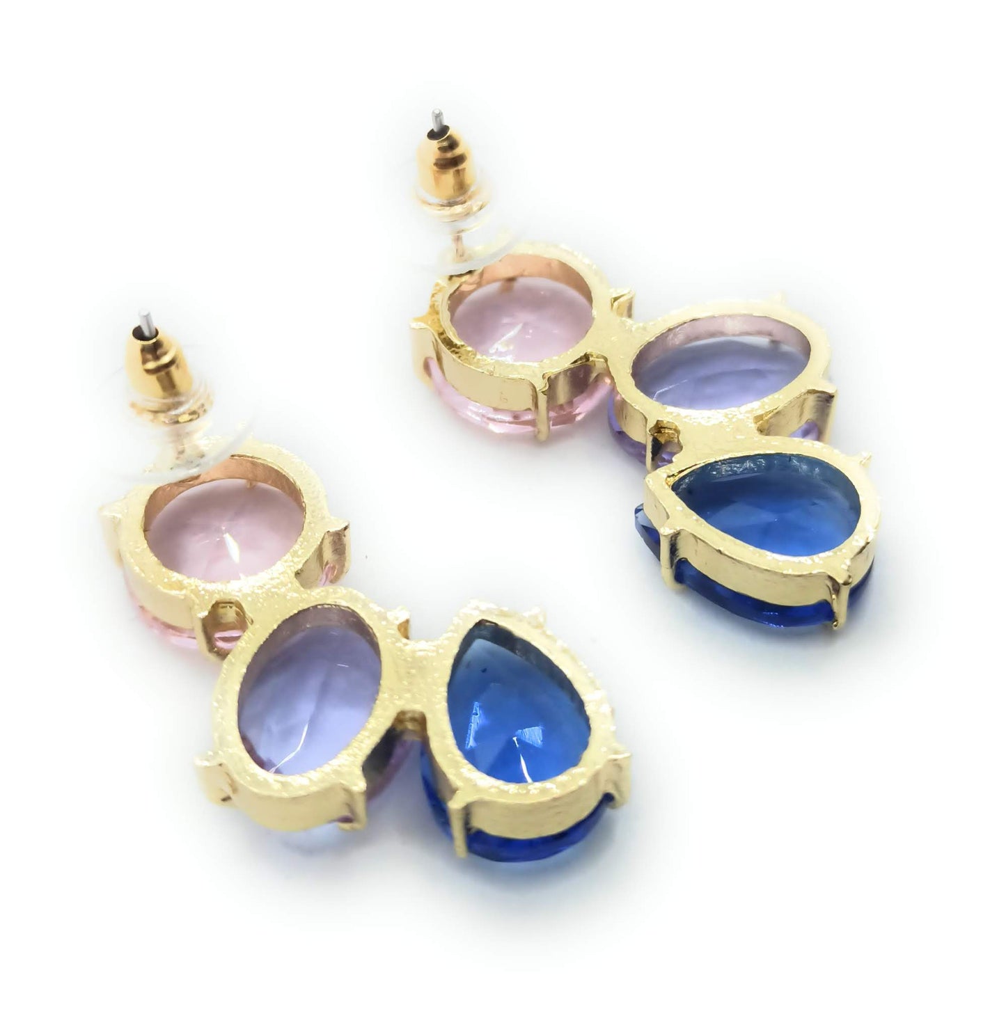Pendientes Largos con Cristales de Colores · Rosa Lavanda Azul