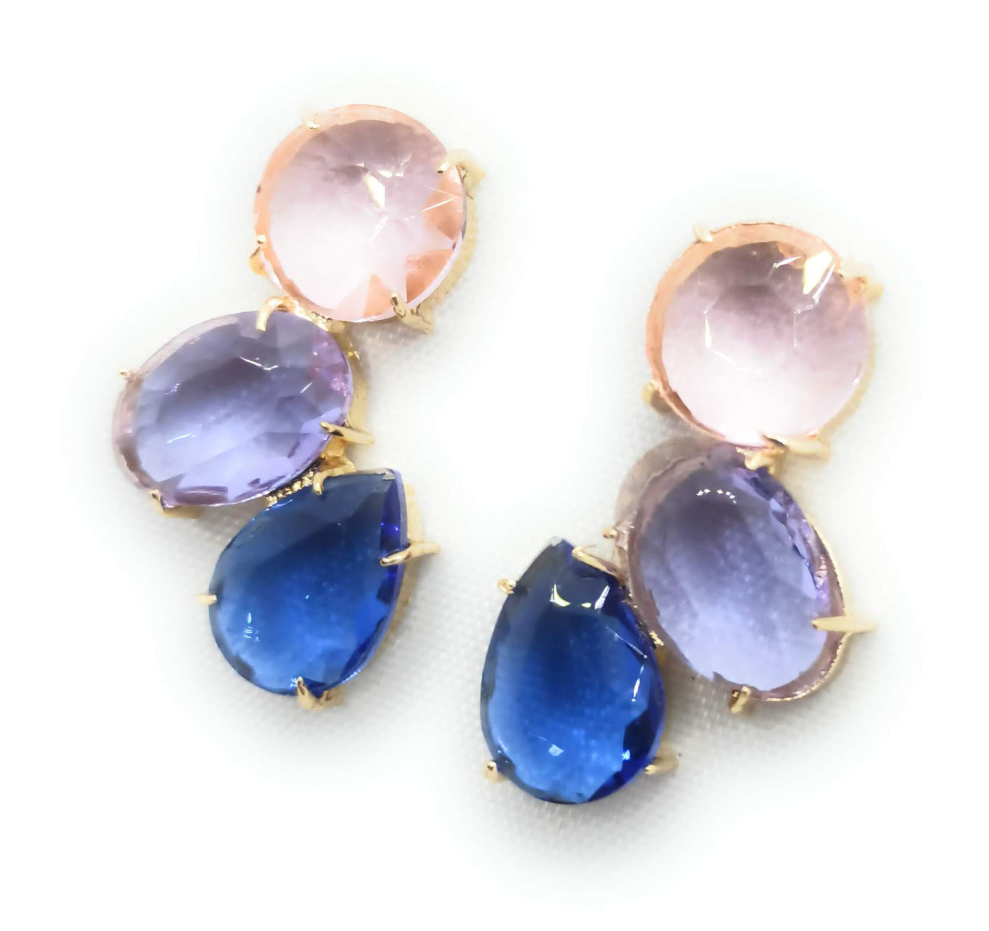 Pendientes Largos con Cristales de Colores · Rosa Lavanda Azul