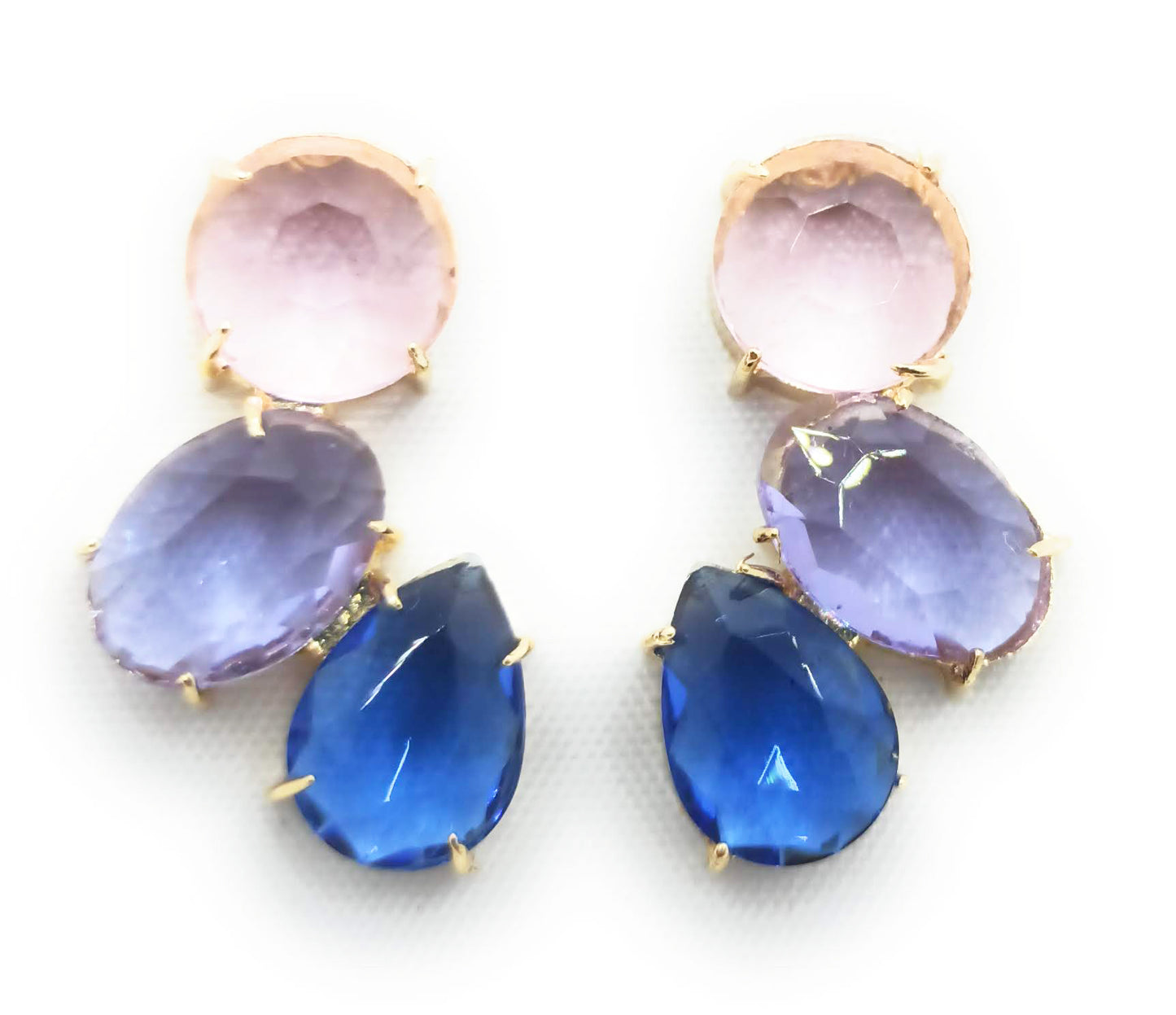 Pendientes Largos con Cristales de Colores · Rosa Lavanda Azul