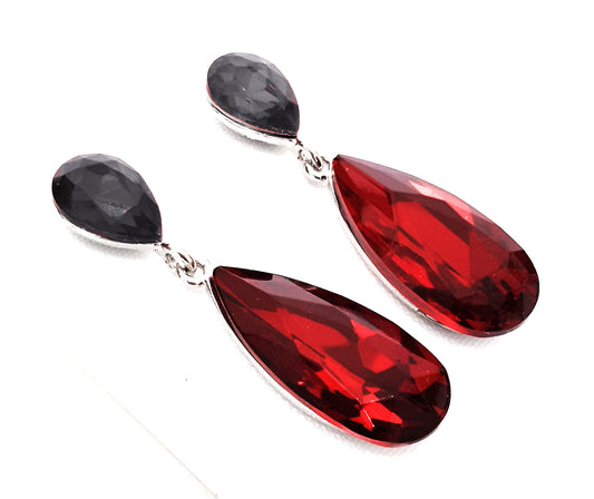Pendientes Largos de Fiesta con Cristales Facetados – Elegancia y Brillo · Negro Rojo (última unidad!)
