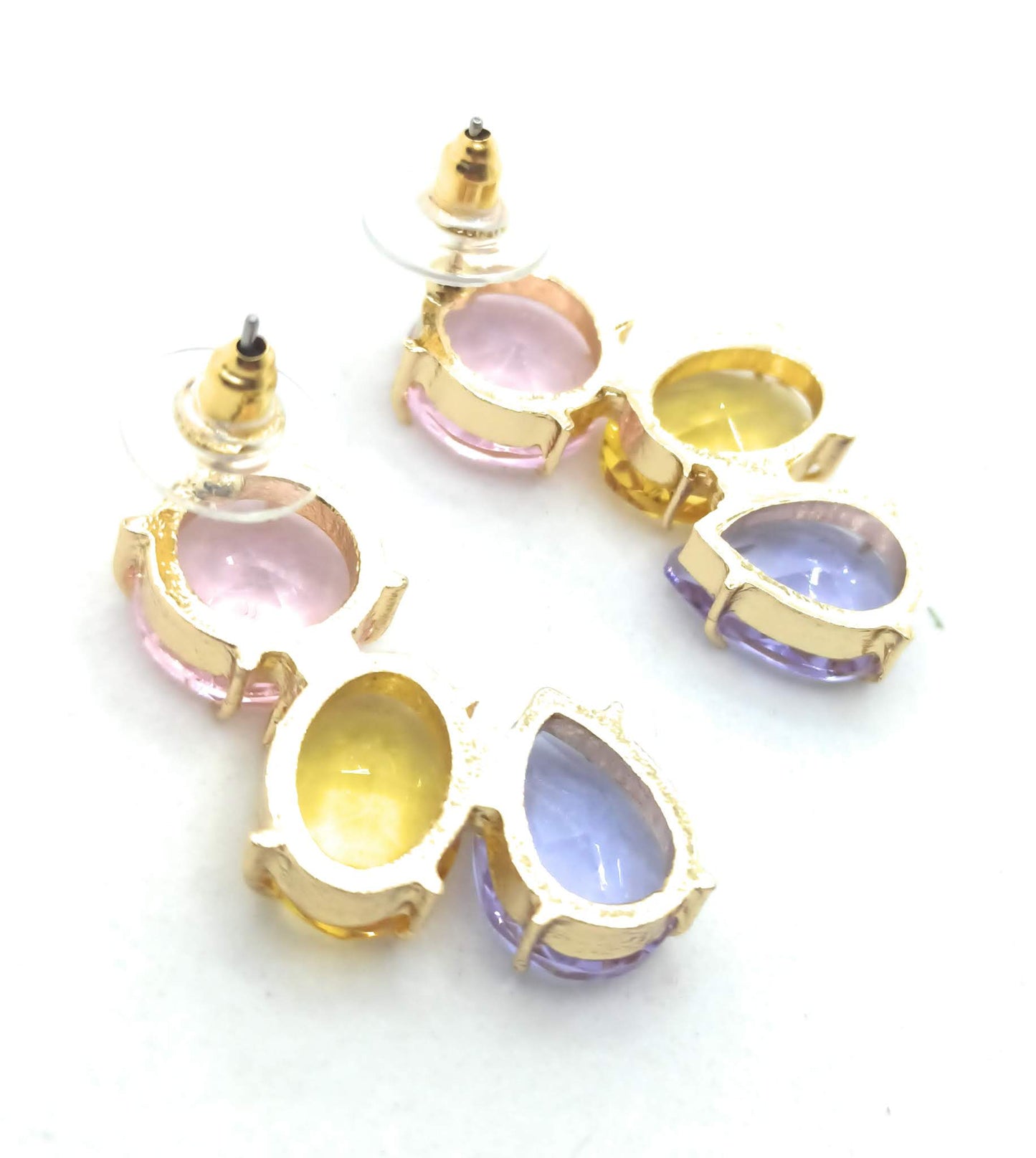 Pendientes Largos con Cristales de Colores · Rosa Amarillo Lavanda