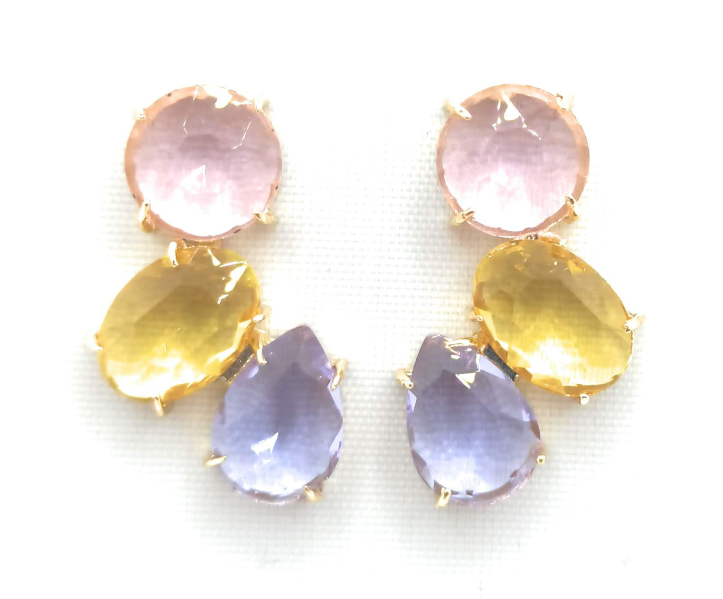 Pendientes Largos con Cristales de Colores · Rosa Amarillo Lavanda