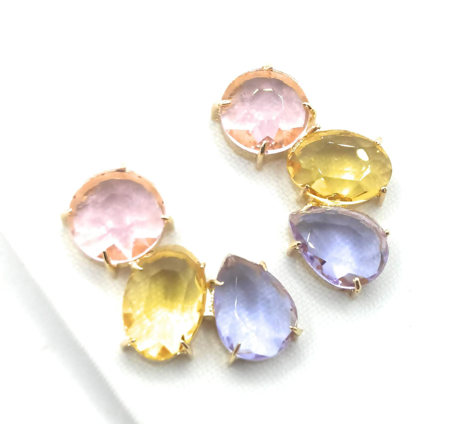 Pendientes Largos con Cristales de Colores · Rosa Amarillo Lavanda