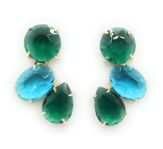 Pendientes Largos con Cristales de Colores · Verde Celeste Esmeralda