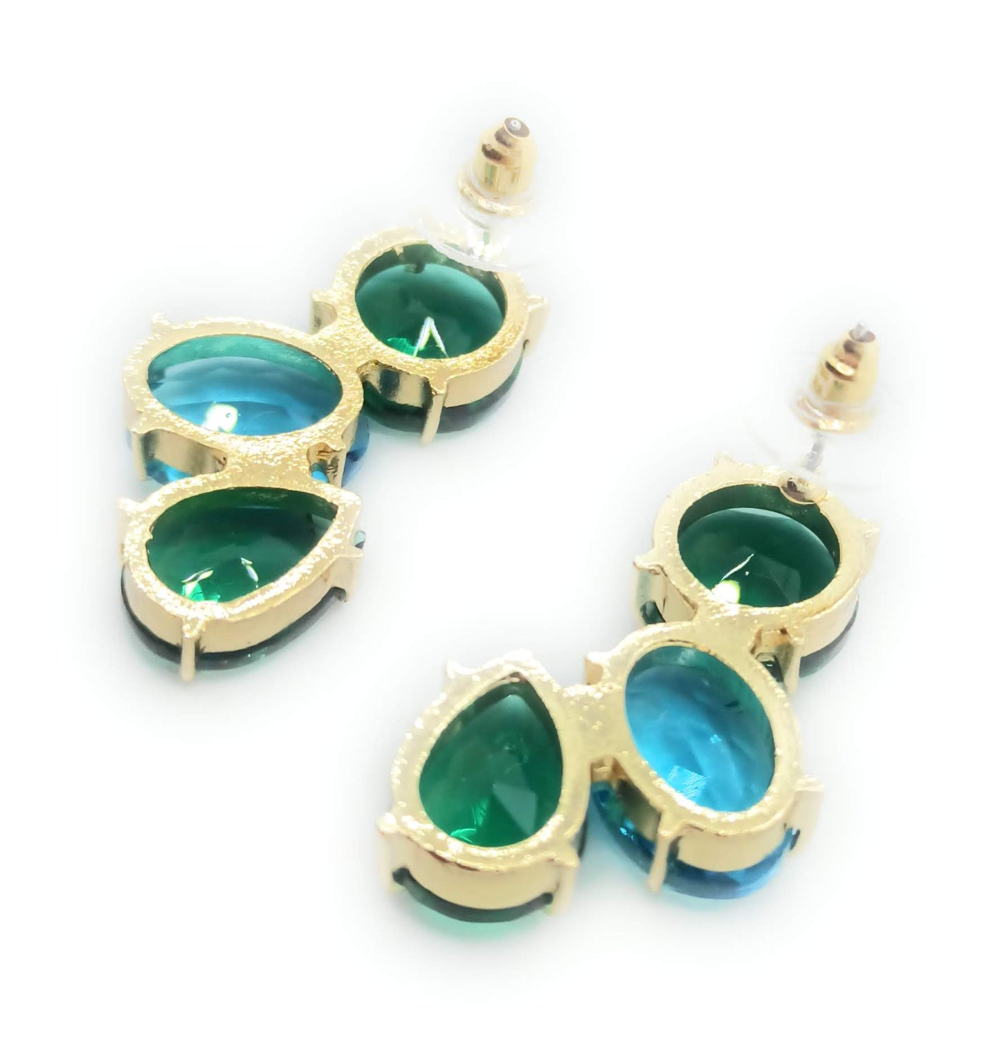 Pendientes Largos con Cristales de Colores · Verde Celeste Esmeralda