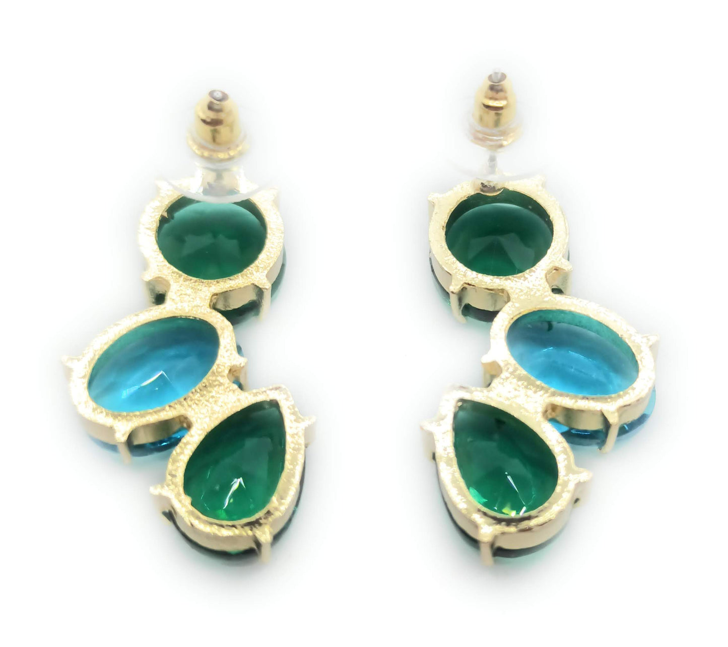Pendientes Largos con Cristales de Colores · Verde Celeste Esmeralda