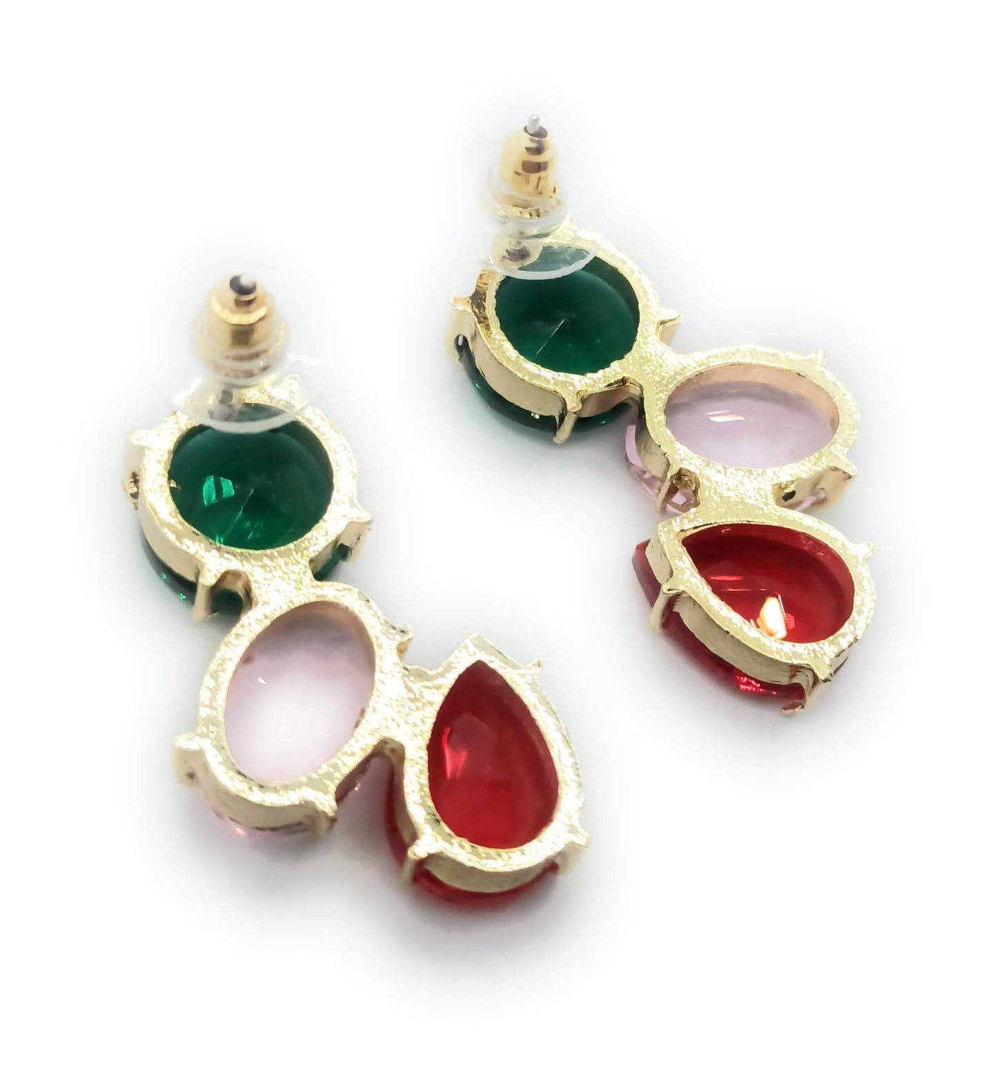 Pendientes Largos con Cristales de Colores · Verde Rosa Rojo