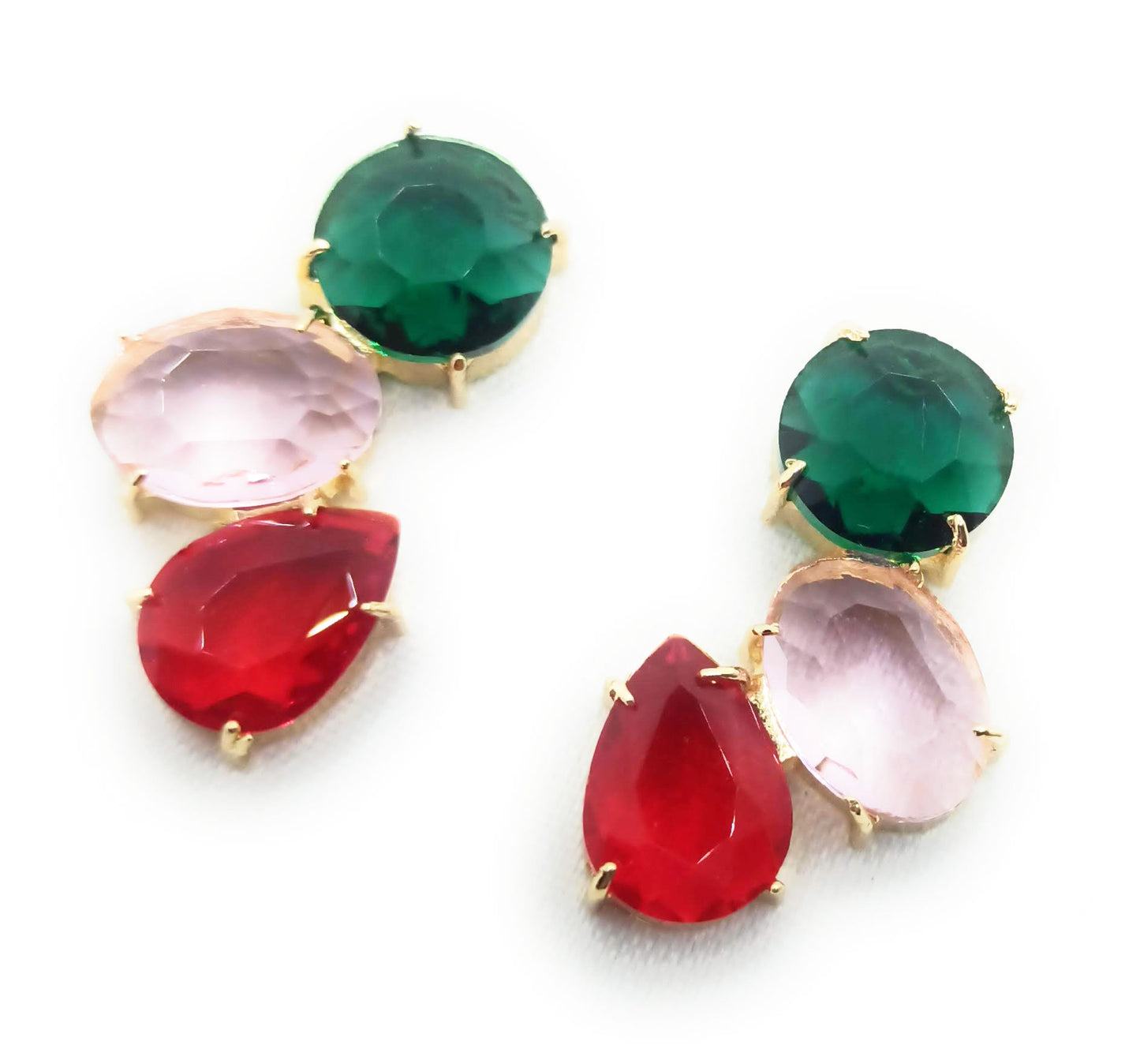 Pendientes Largos con Cristales de Colores · Verde Rosa Rojo