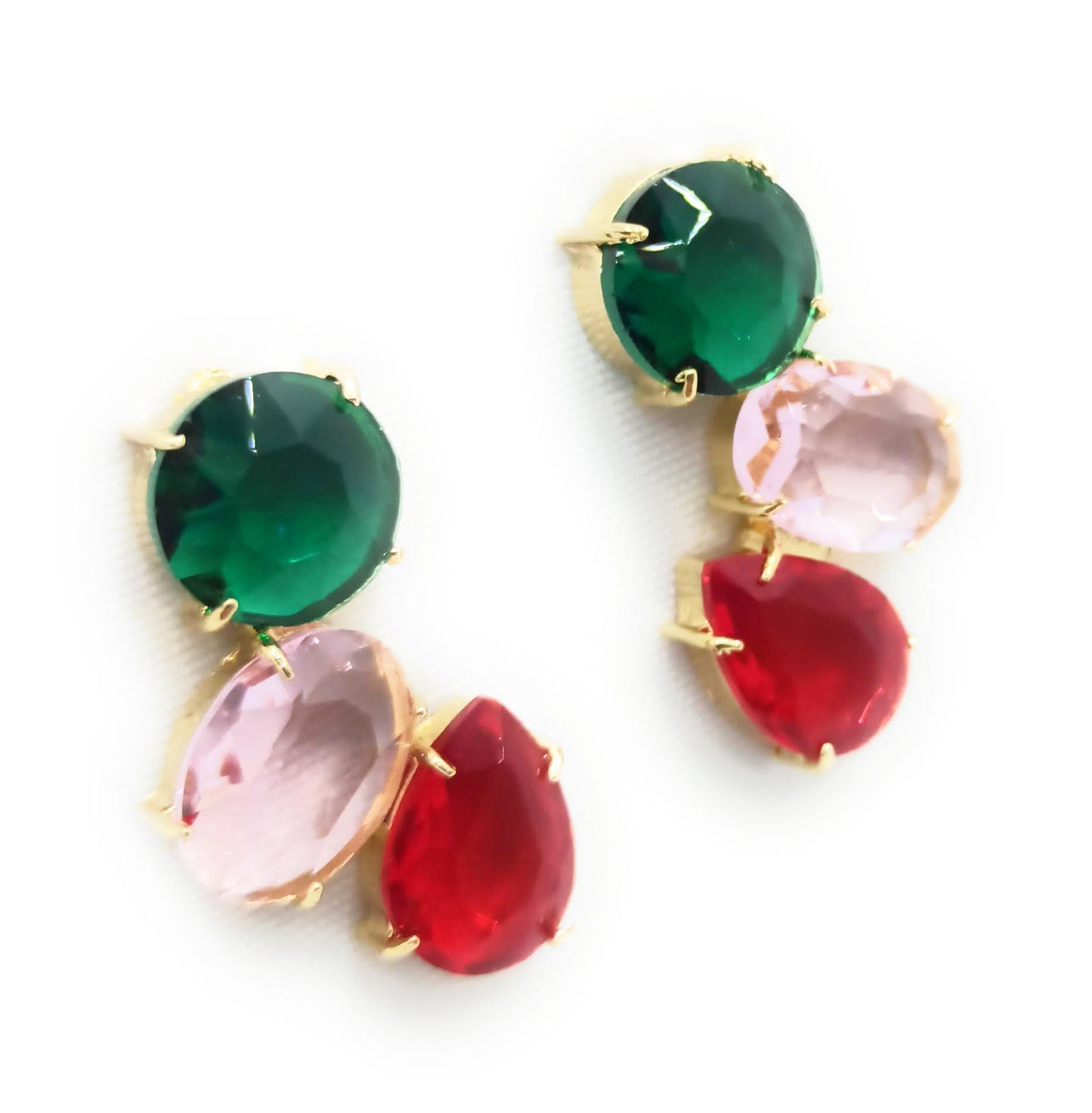 Pendientes Largos con Cristales de Colores · Verde Rosa Rojo