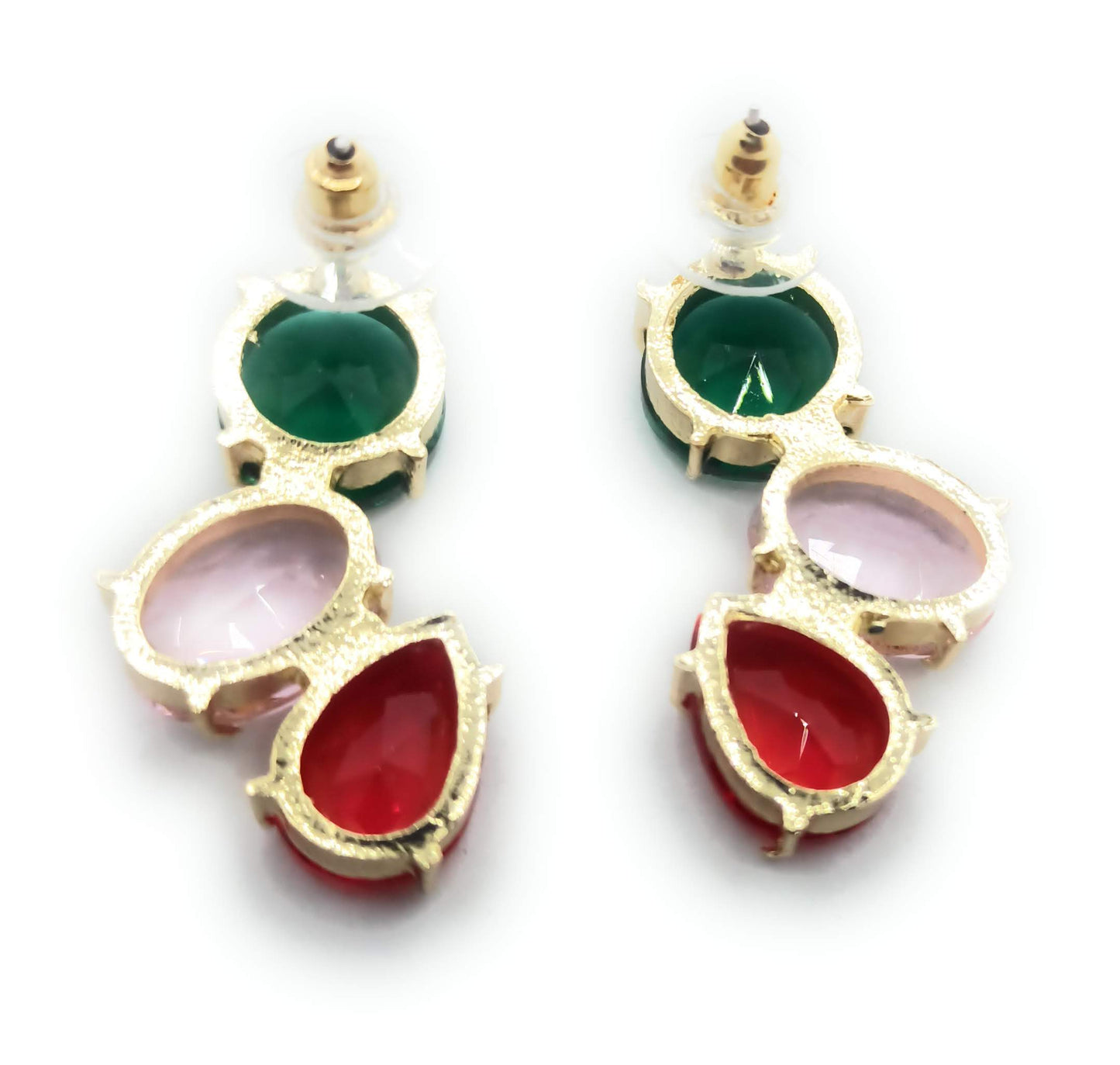 Pendientes Largos con Cristales de Colores · Verde Rosa Rojo