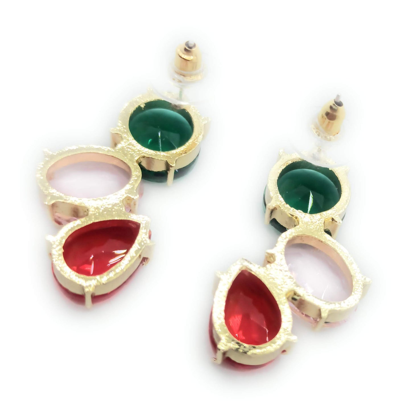 Pendientes Largos con Cristales de Colores · Verde Rosa Rojo