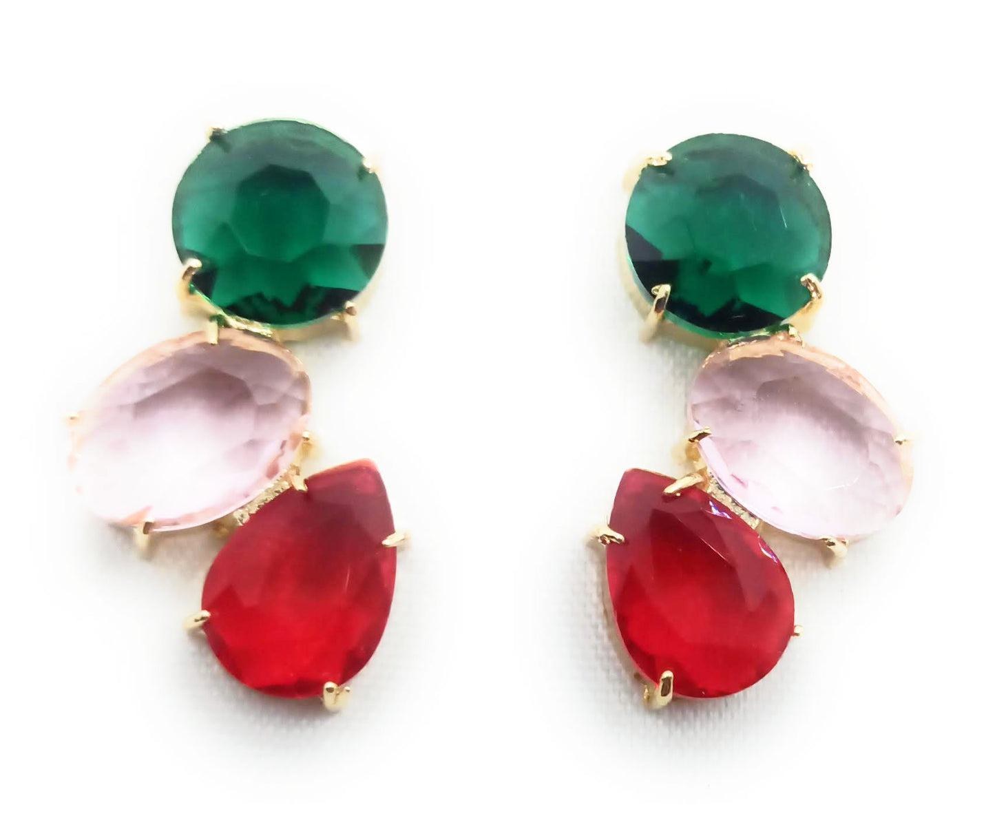 Pendientes Largos con Cristales de Colores · Verde Rosa Rojo