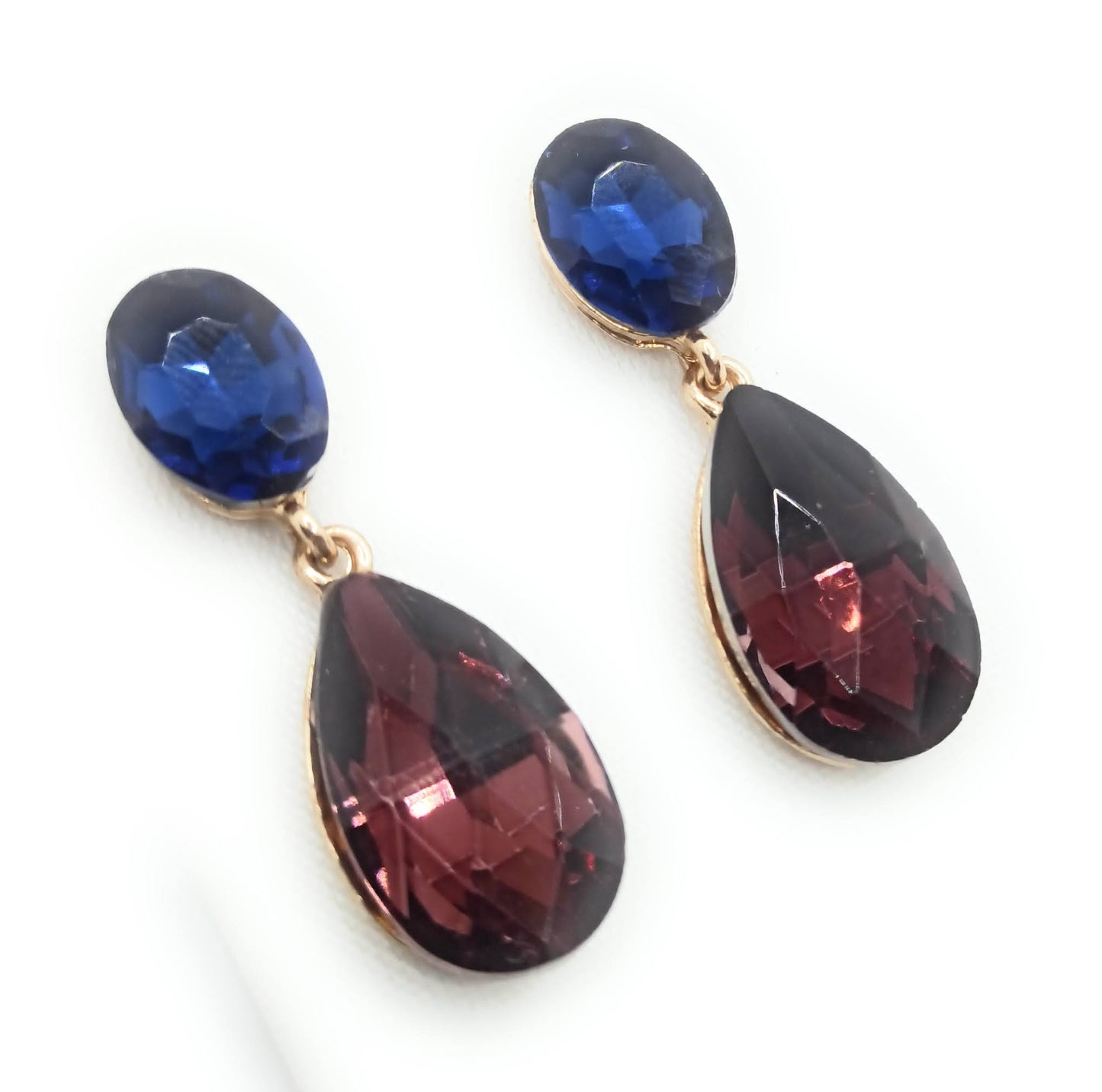 Pendientes Cristales Brillantes Lágrima · Azul Granate