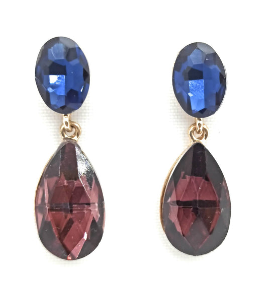 Pendientes Cristales Brillantes Lágrima · Azul Granate