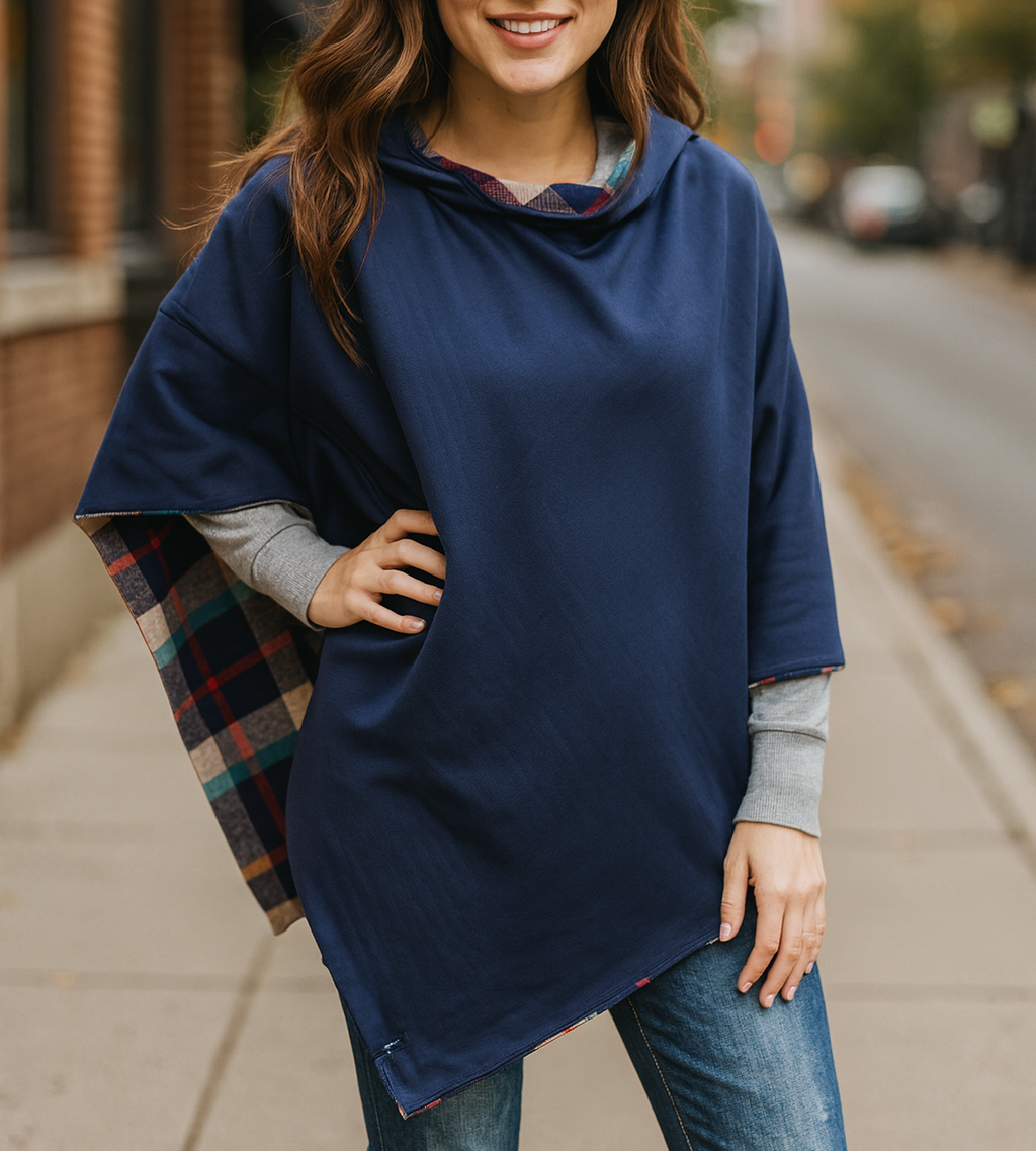 Poncho Reversible · Cuadrados Multicolor/Marino (última unidad!)