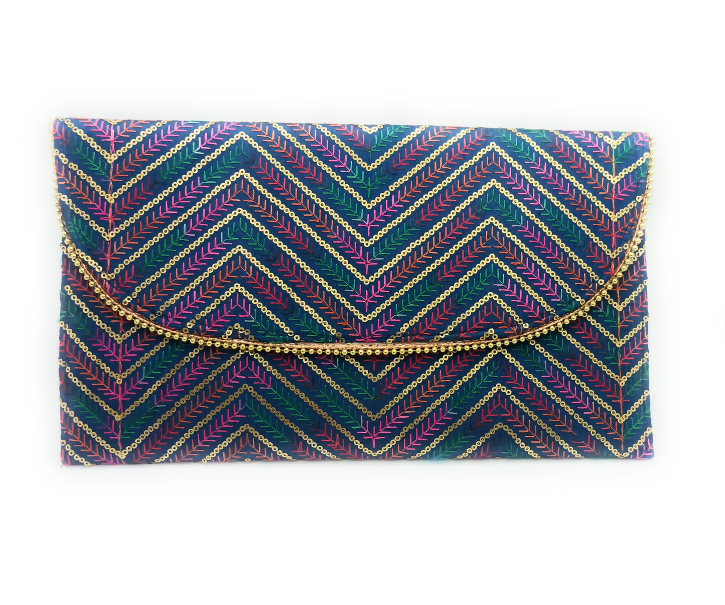 Cartera De Mano Grande · Artesanía bordada, Azul Multicolor