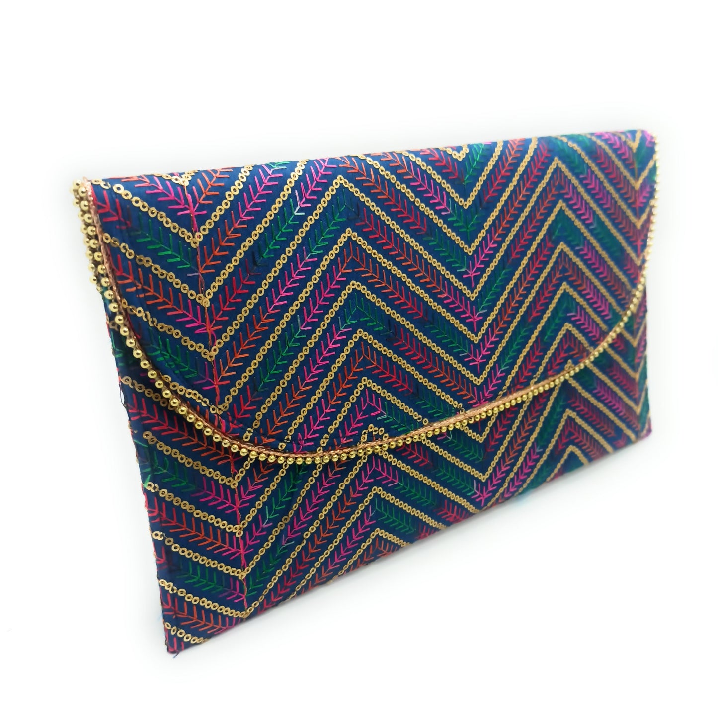 Cartera De Mano Grande · Artesanía bordada, Azul Multicolor