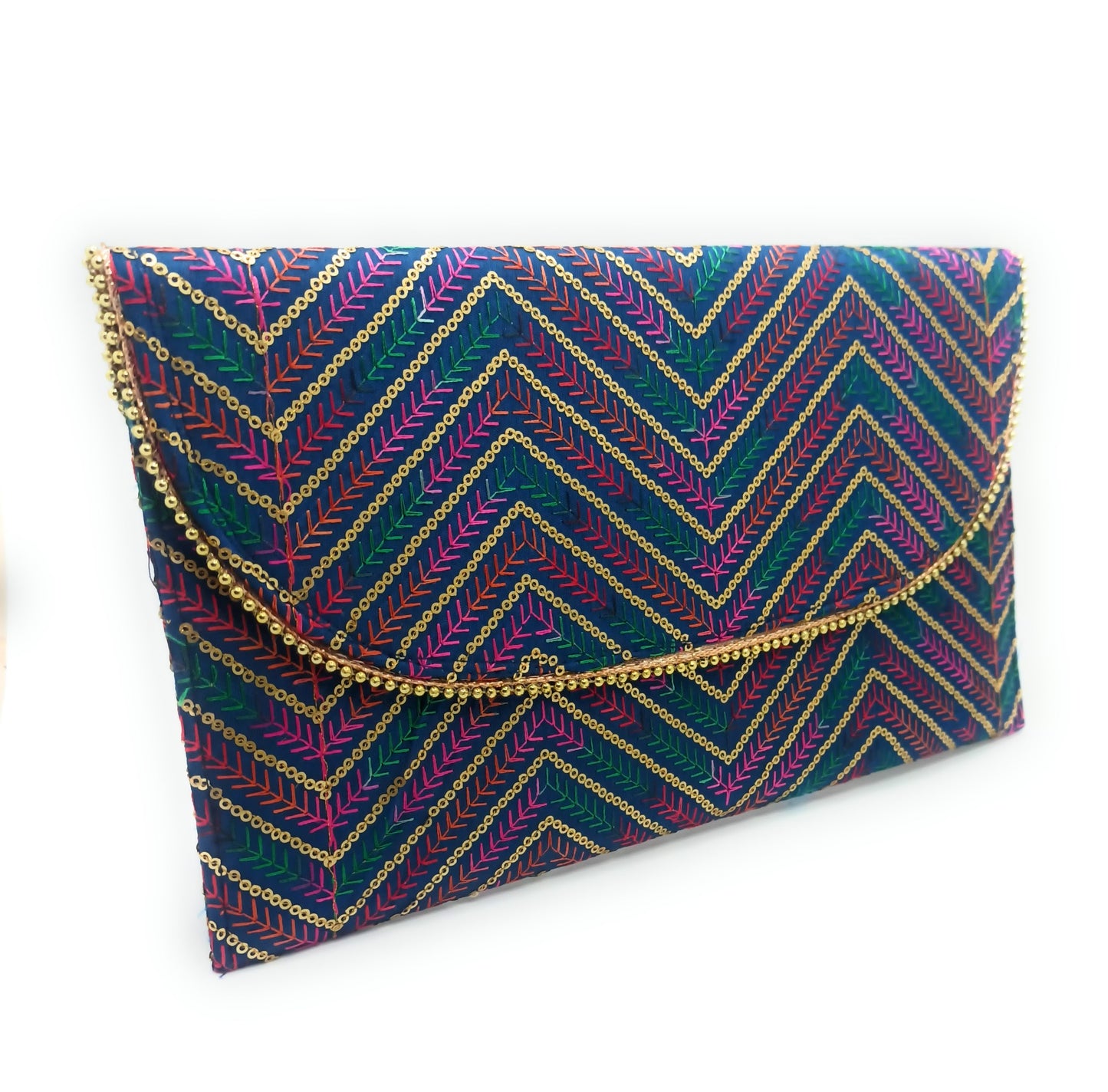 Cartera De Mano Grande · Artesanía bordada, Azul Multicolor