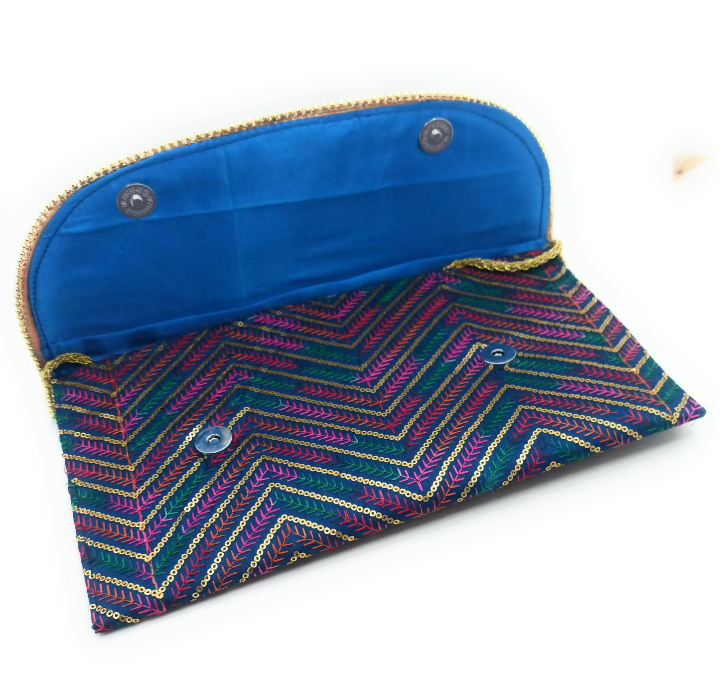 Cartera De Mano Grande · Artesanía bordada, Azul Multicolor
