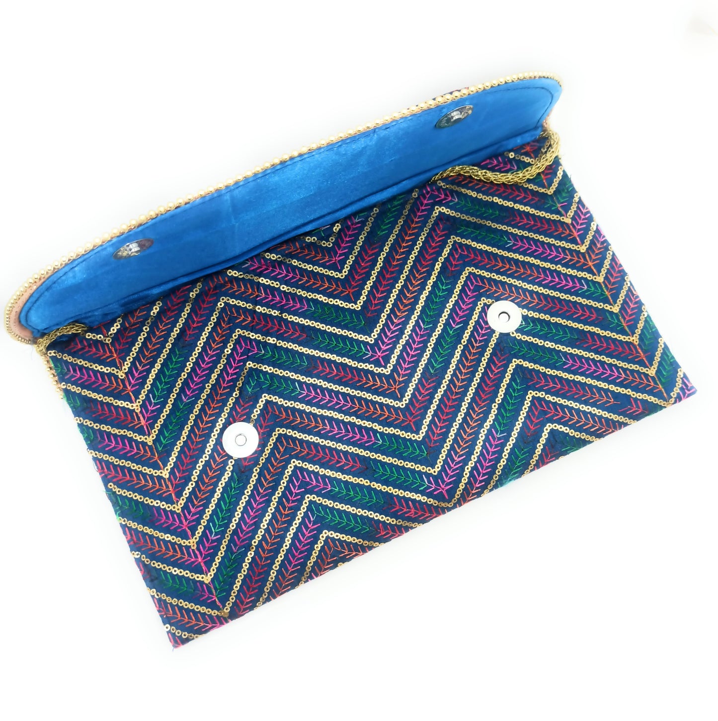 Cartera De Mano Grande · Artesanía bordada, Azul Multicolor