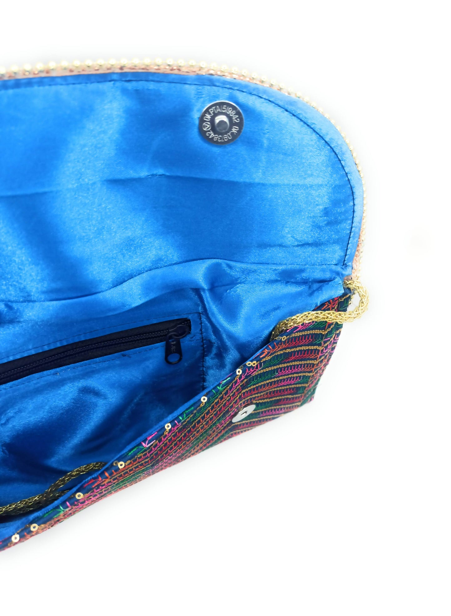 Cartera De Mano Grande · Artesanía bordada, Azul Multicolor