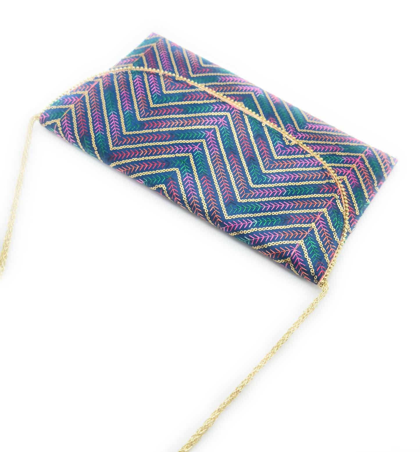 Cartera De Mano Grande · Artesanía bordada, Azul Multicolor