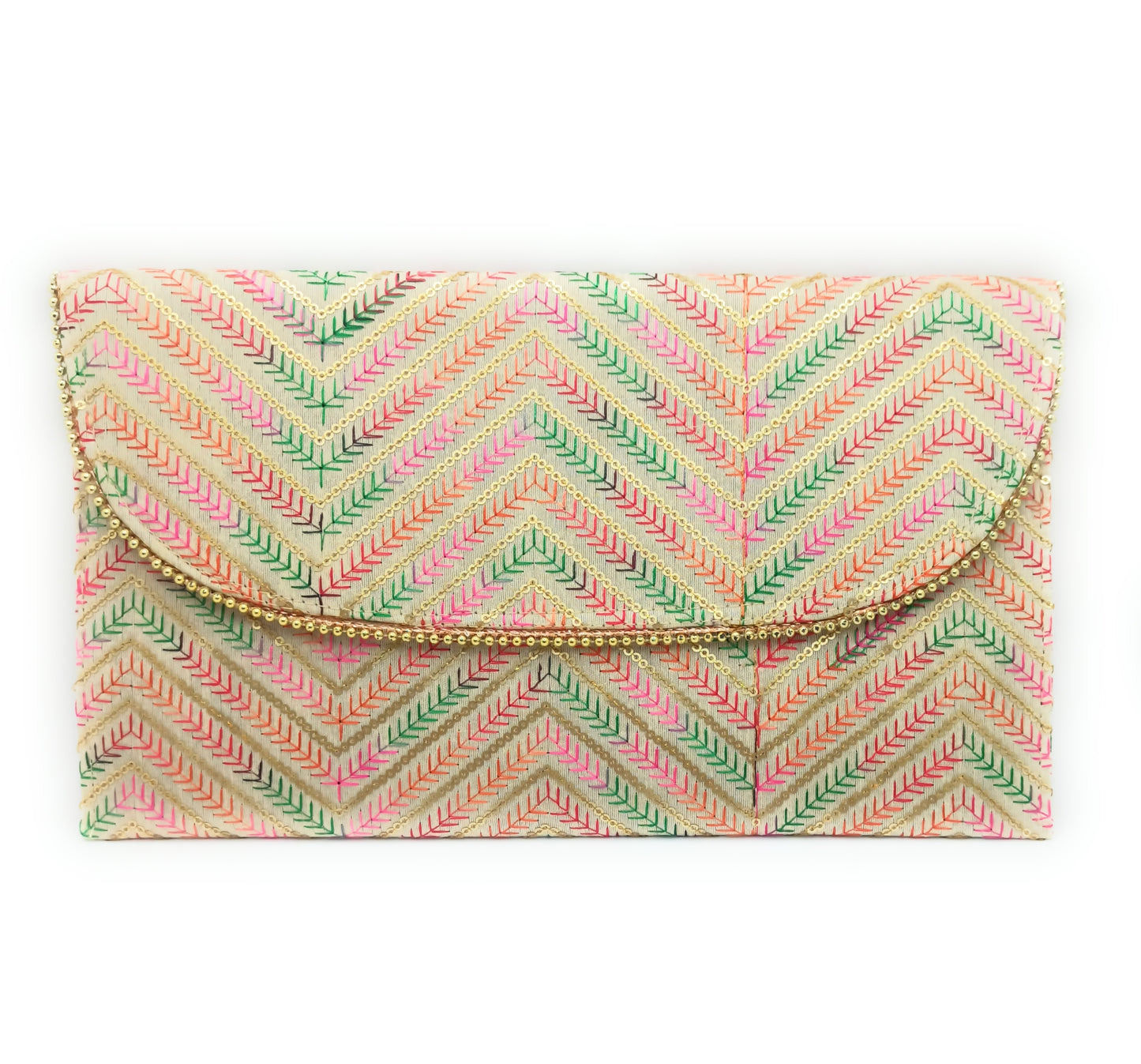 Cartera De Mano Grande · Artesanía bordada, Beis Multicolor