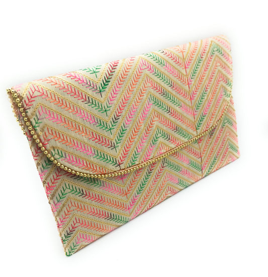 Cartera De Mano Grande · Artesanía bordada, Beis Multicolor