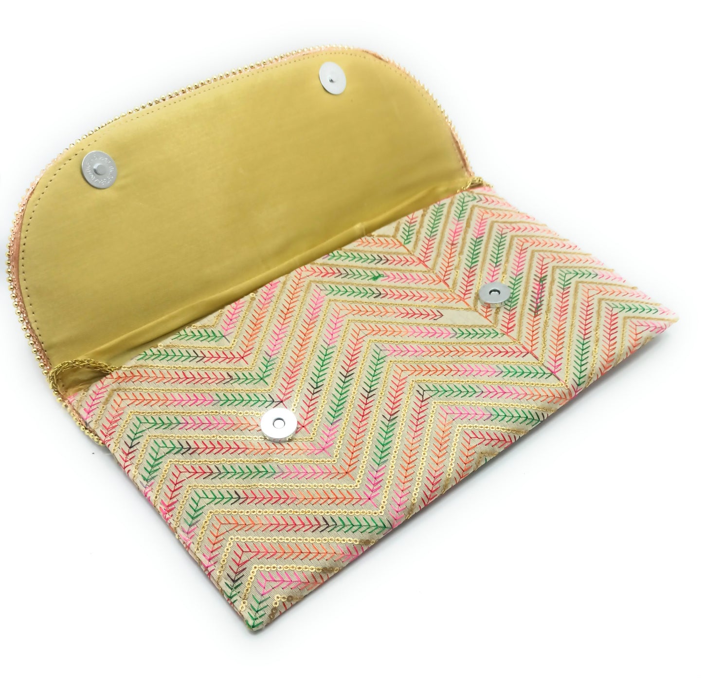 Cartera De Mano Grande · Artesanía bordada, Beis Multicolor