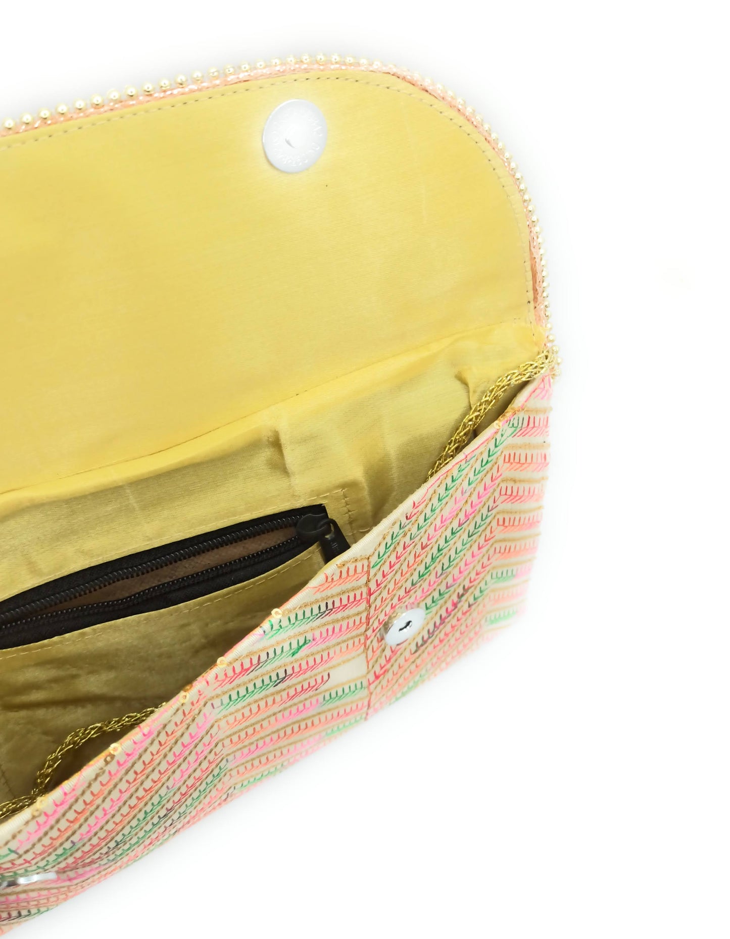 Cartera De Mano Grande · Artesanía bordada, Beis Multicolor