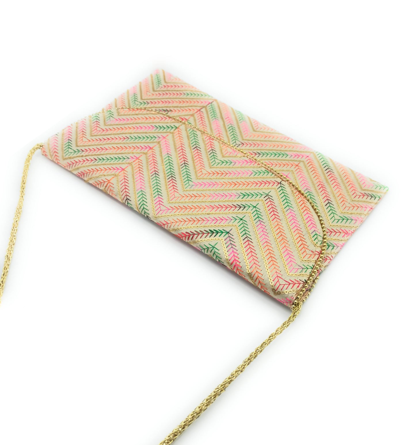 Cartera De Mano Grande · Artesanía bordada, Beis Multicolor