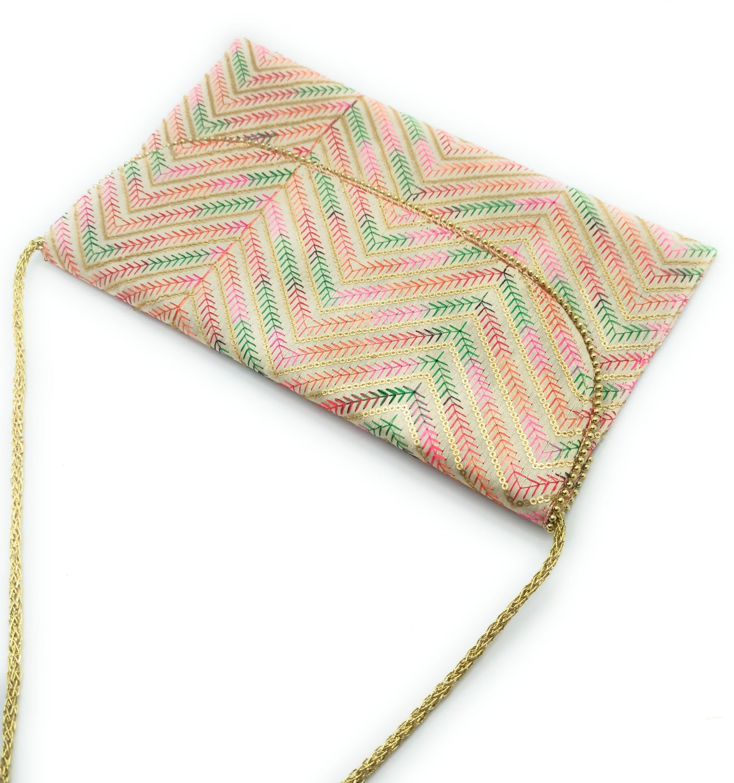 Cartera De Mano Grande · Artesanía bordada, Beis Multicolor