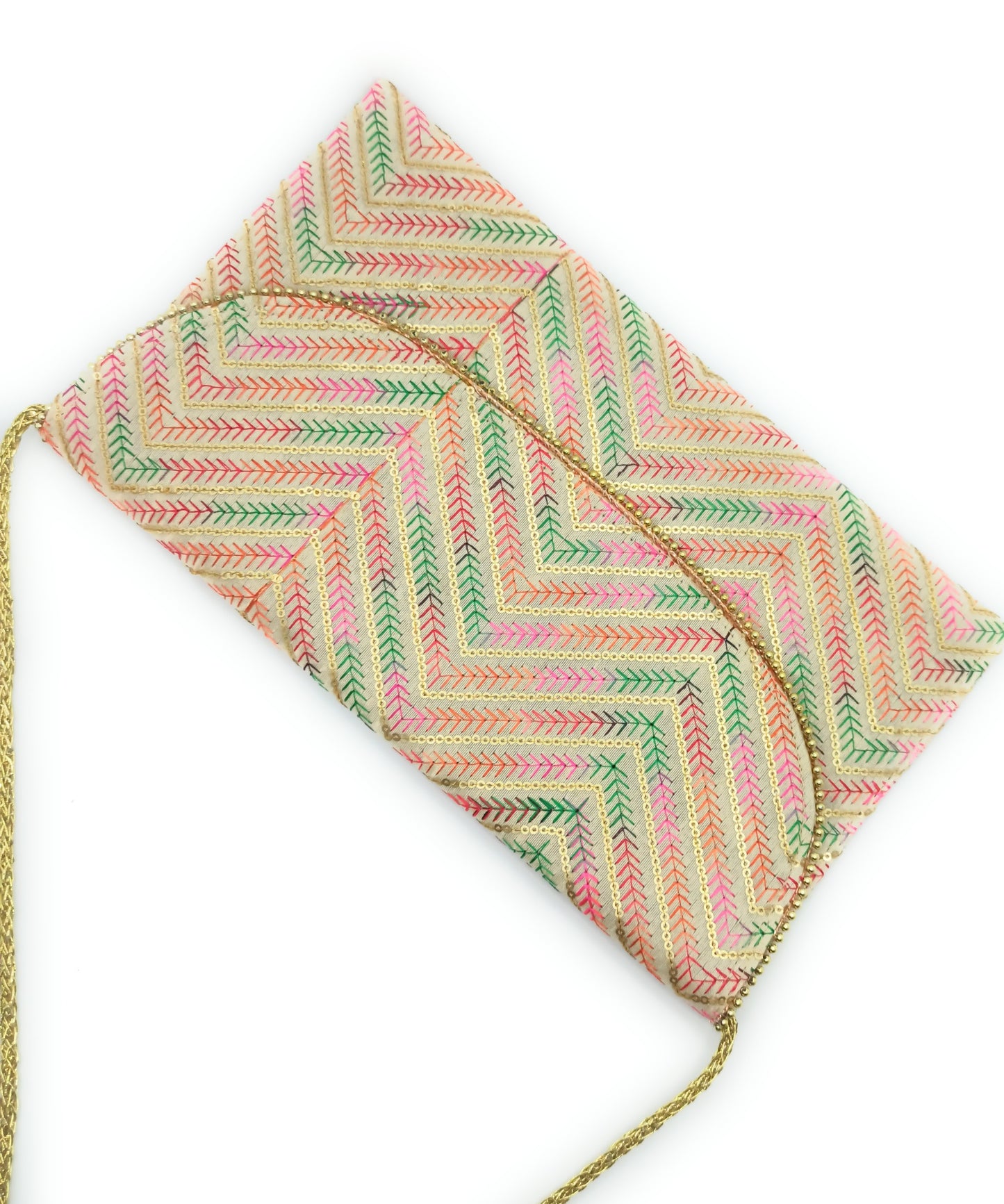 Cartera De Mano Grande · Artesanía bordada, Beis Multicolor