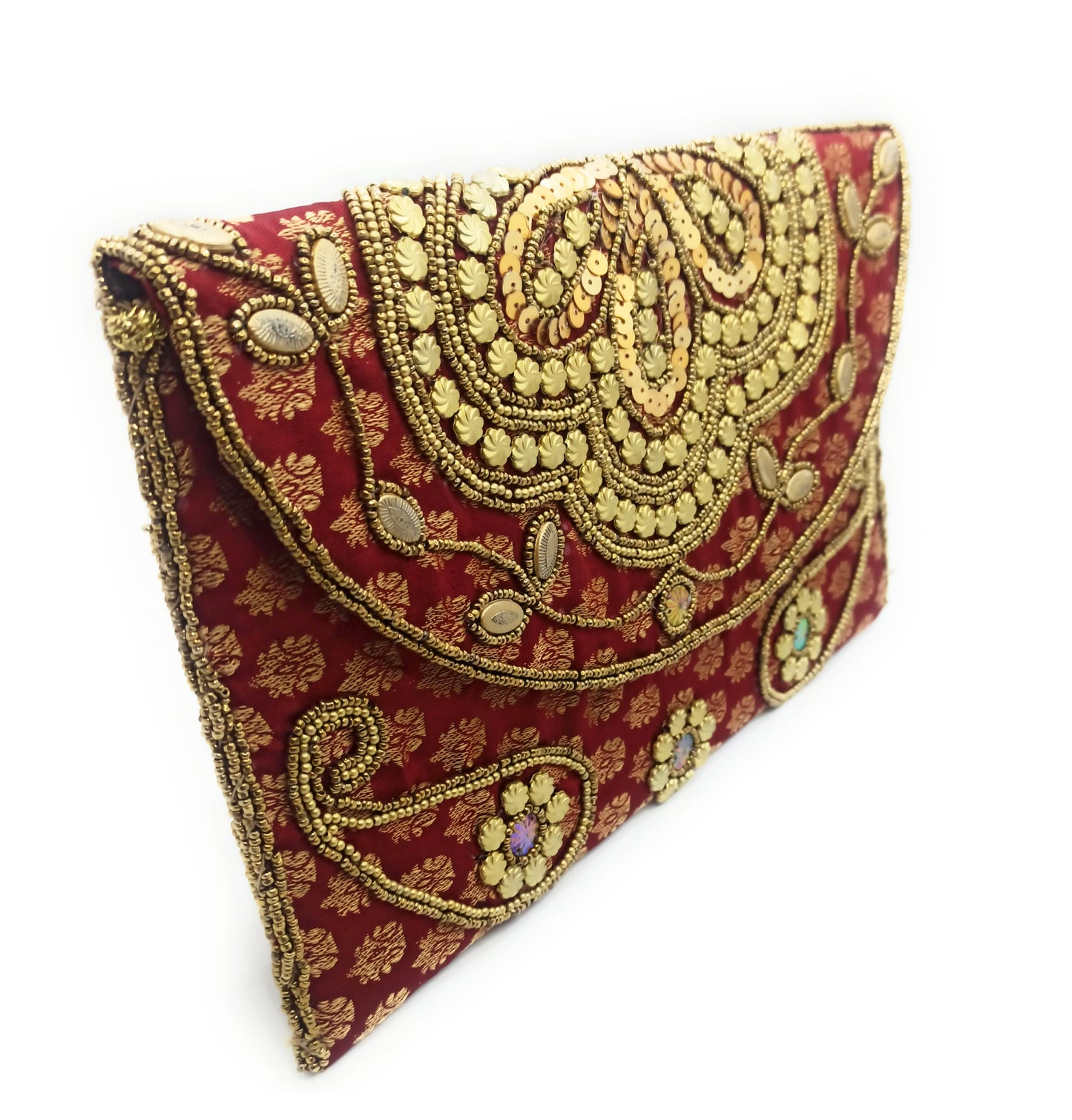 Cartera De Mano Grande · Artesanía bordada, Burdeos