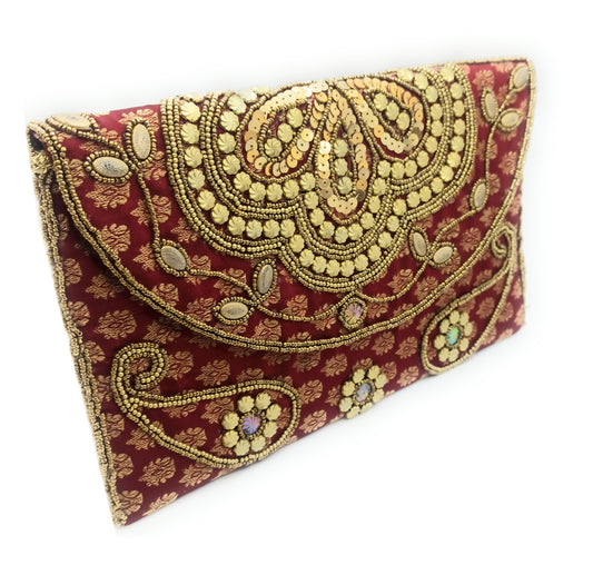 Cartera De Mano Grande · Artesanía bordada, Burdeos