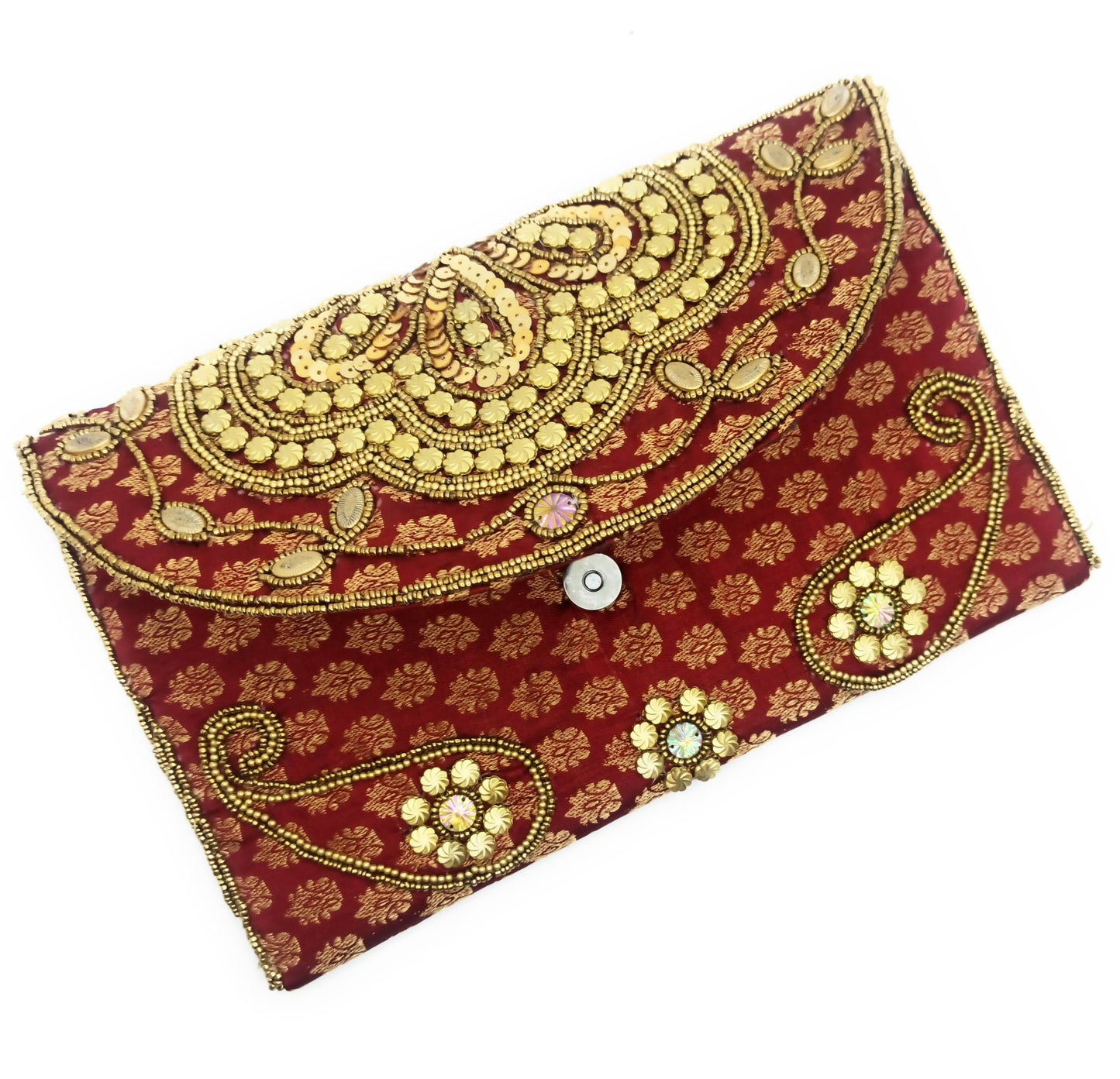 Cartera De Mano Grande · Artesanía bordada, Burdeos