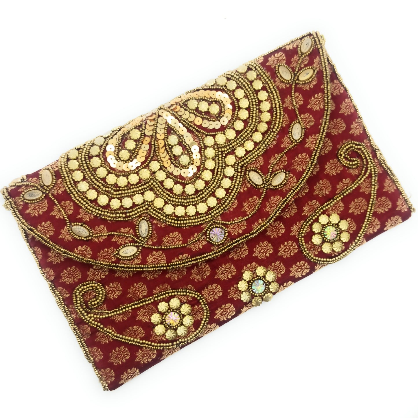 Cartera De Mano Grande · Artesanía bordada, Burdeos